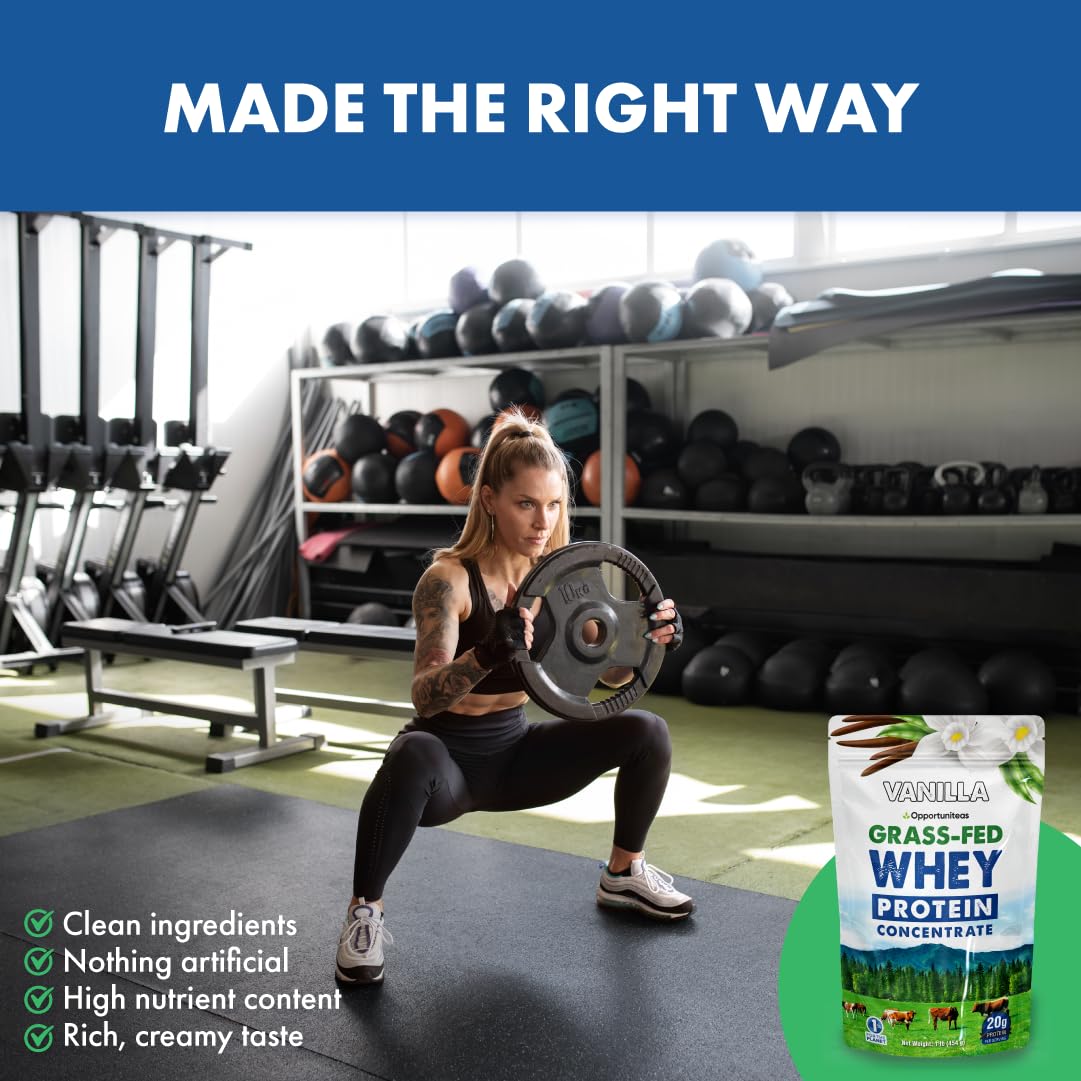 Grass Fed Whey Protein Powder Concentrate - Vanilla Flavor | Pure Protein Supplement | Non-GMO, Hormone Free, Gluten Free | 1lb | Post-Workout Recovery & Muscle Building