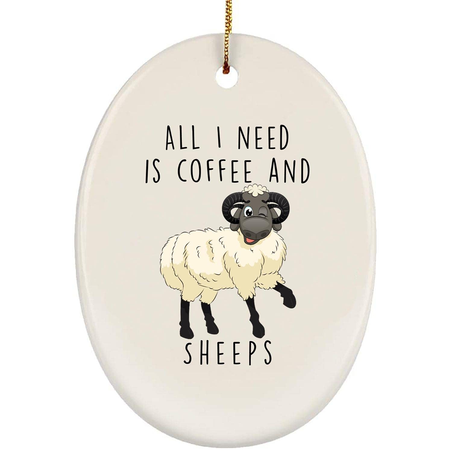 Funny Coffee and Sheep Christmas Ornament - Oval White Holiday Decoration for Mom, Best Gift for Christmas 2024 | Perfect for Tree Decor, Stocking Stuffers & Festive Home Decor