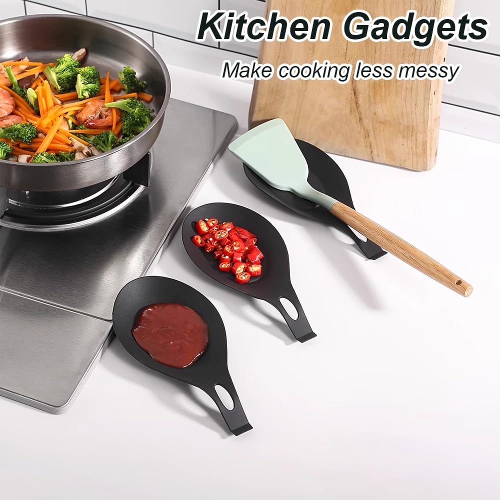 **Silicone Spoon Rest - Heat-Resistant Kitchen Utensil Holder for Spatulas, Spoons & Cookware - Perfect for Cooking, Baking & Serving (Black)**