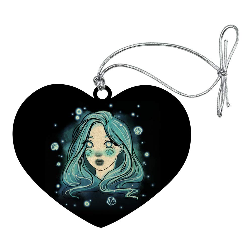 Hand-Painted Watercolor Mermaid Heart Love Wood Christmas Ornament - Unique Holiday Tree Decoration for Xmas, Gift Giving & Home Décor