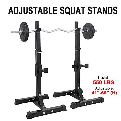 Adjustable Squat Rack 40-66 Inch - Heavy Duty Steel Barbell Bracket with Free Press Bench, Portable Dumbbell Stand for Home Gym, Black - Perfect for Strength Training & Family Fitness Workouts