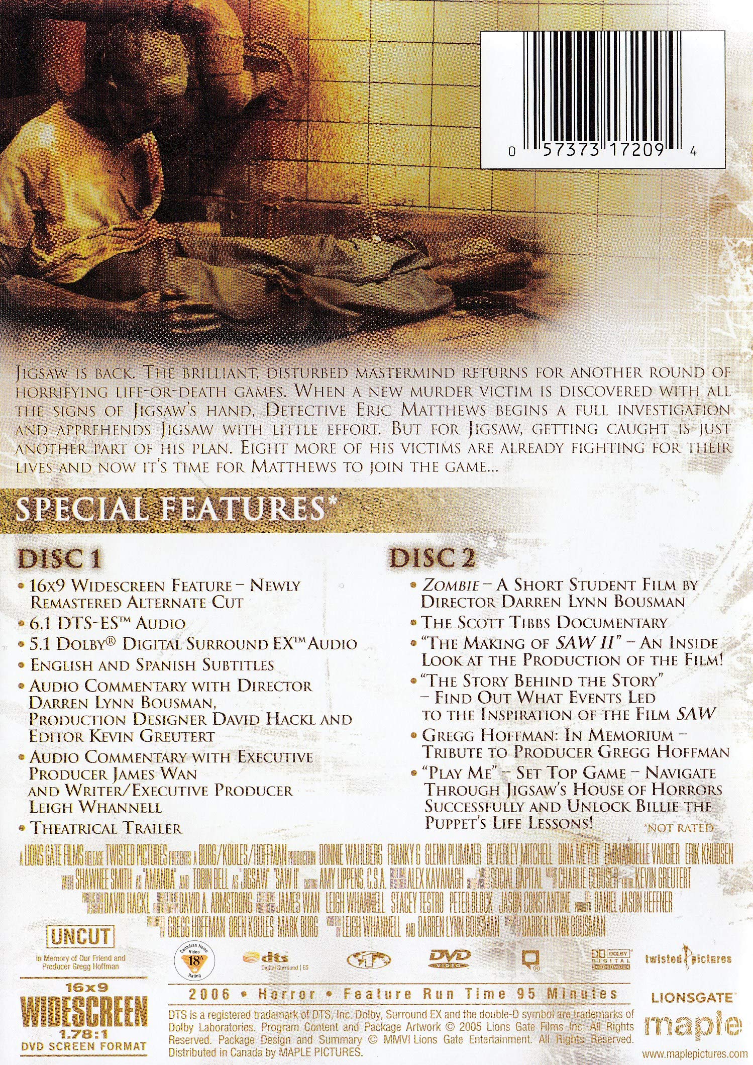 SAW II - Horror Movie DVD - Official Release - Perfect for Halloween Movie Nights & Thriller Film Collections