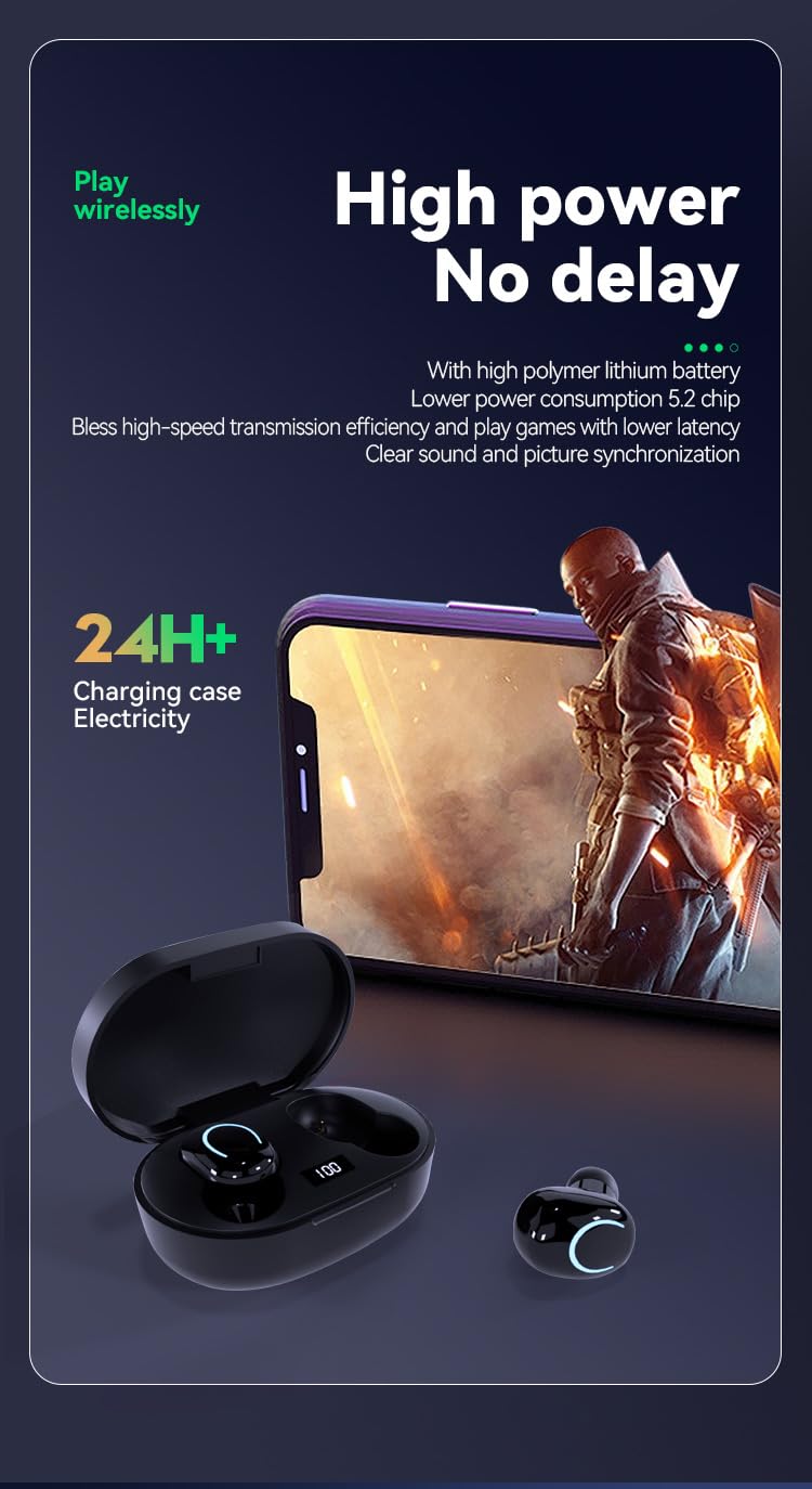 FRESHEN - Mini Bluetooth Earbuds with Mic, LED Power Display, True Wireless Stereo Sound | Perfect for Gym, Running, Commuting & Work Calls
