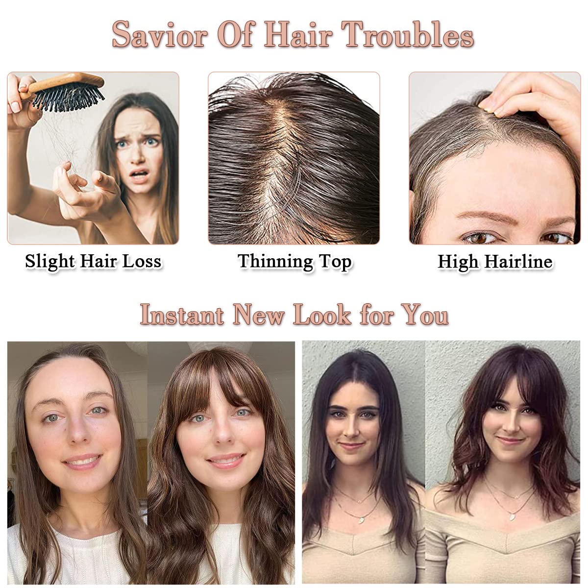 Ash Blonde Clip-In Hair Topper with Bangs for Women - Human Hair Extensions for Thinning Hair - Perfect for Daily Wear, Parties & Special Occasions
