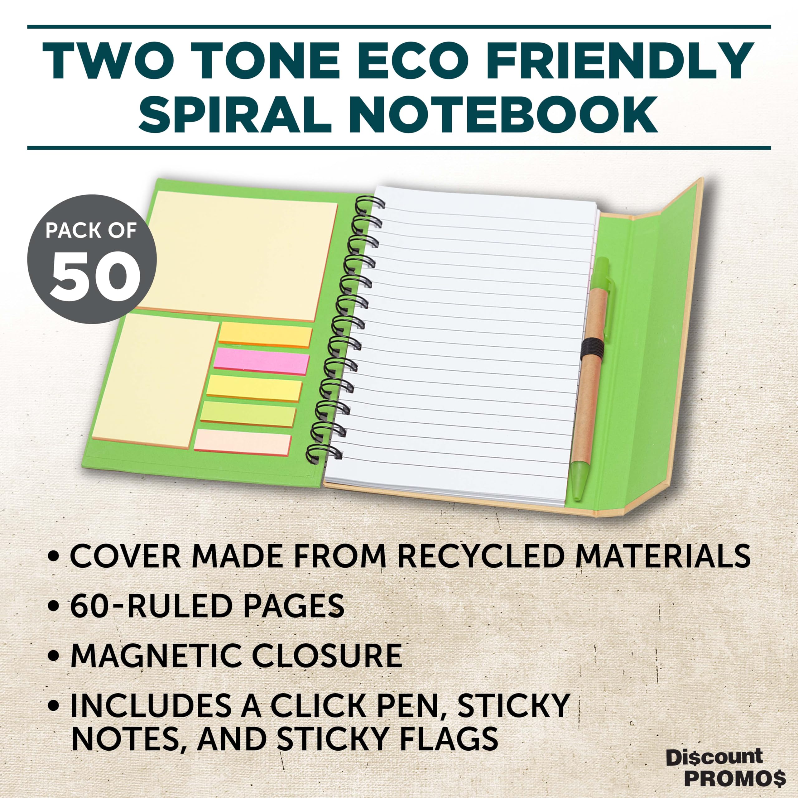 Custom Eco-Friendly Spiral Notebooks with Pens - Set of 50 Personalized Bulk Pack for School, Office & Home - Sustainable Green Stationery - Ideal for Students, Professionals & Gifts