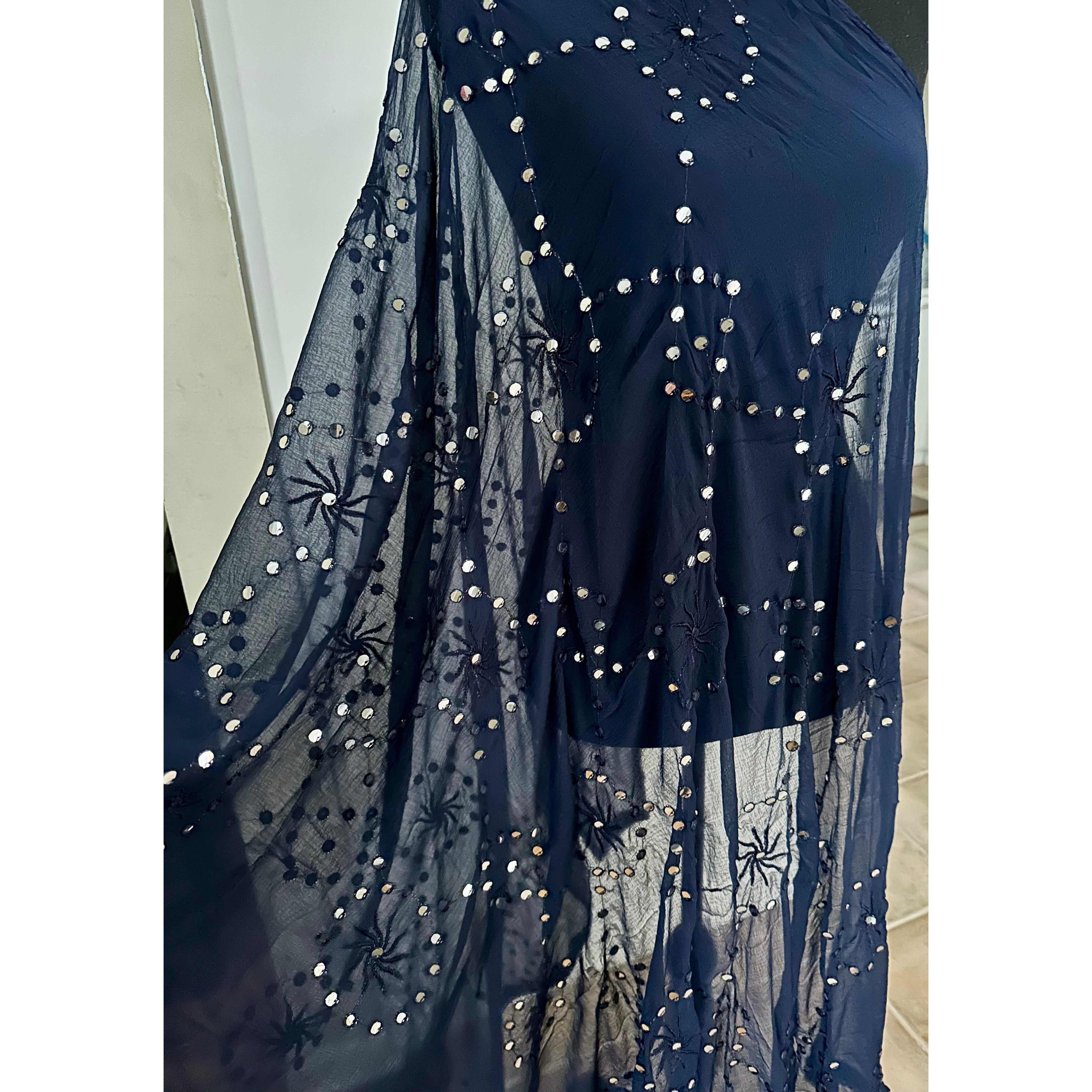 Elegant Dark Blue Dupatta with Mirror Embroidery - Perfect for Weddings, Parties & Festive Occasions
