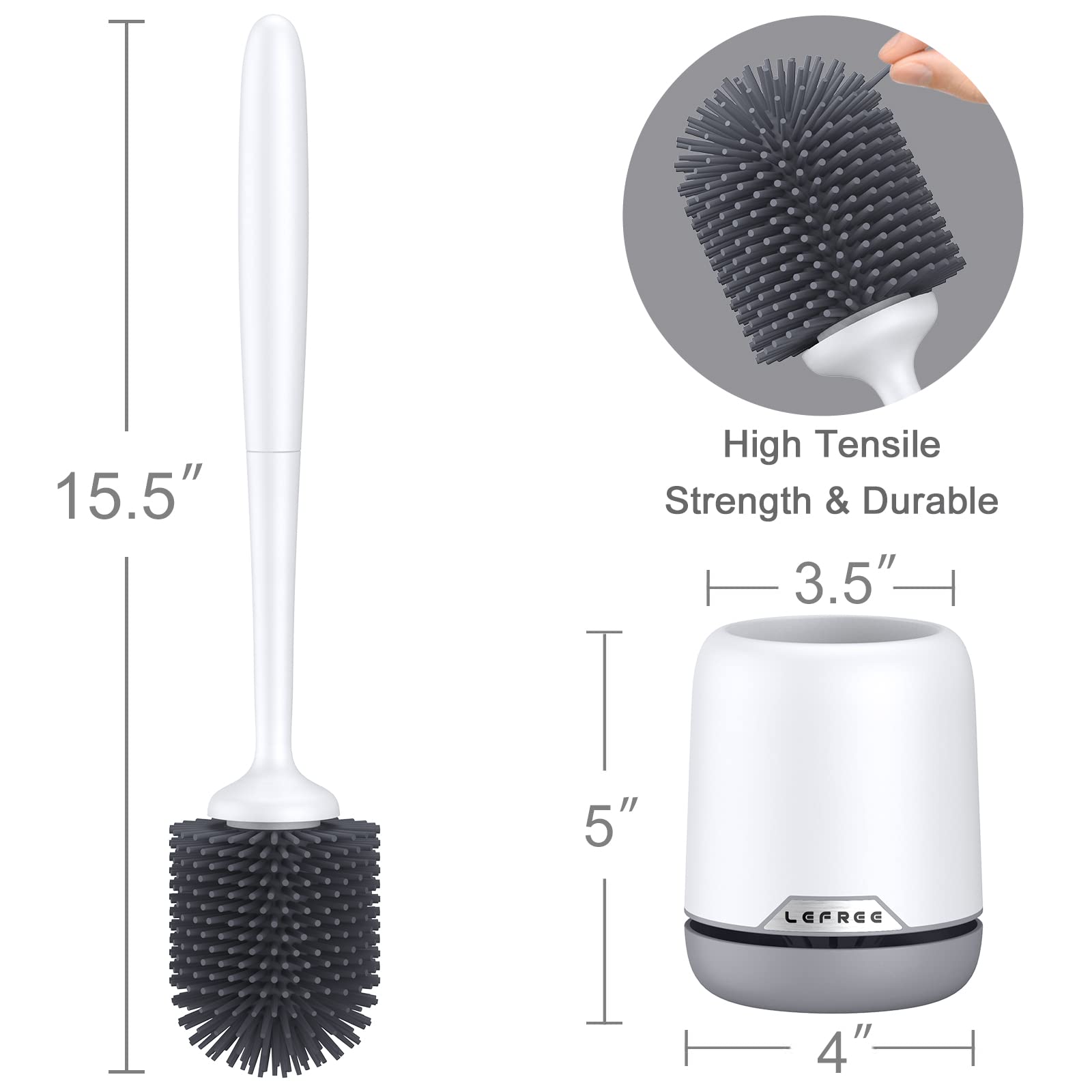 Lefree Silicone Toilet Brush Set with Holder - Wall Mount & Floor Standing for Bathroom Cleaning