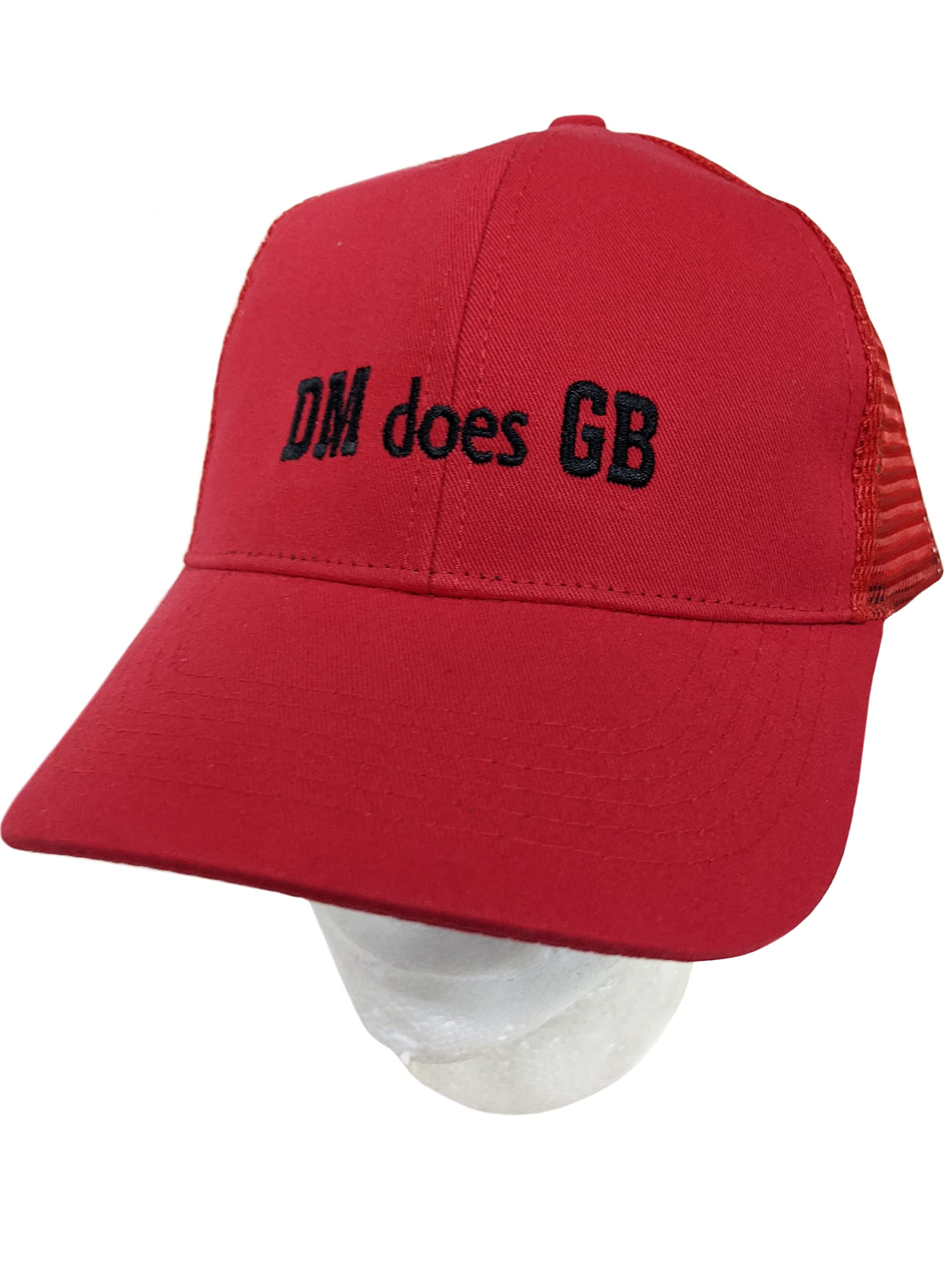 DM Does GB Red Trucker Hat - Adjustable Mesh Back Baseball Cap for Men & Women - Perfect for Outdoor, Sports, and Casual Wear