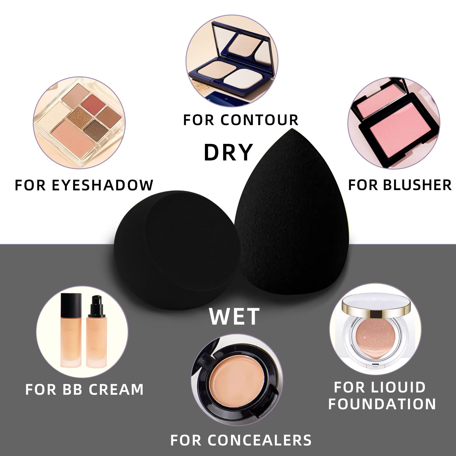 12 Pcs Beauty Blender Makeup Sponge Set with Holder - Flawless Liquid, Cream & Powder Foundation Blender - Multi-Colored Cosmetic Sponges for Professional & Everyday Makeup Application (Black)