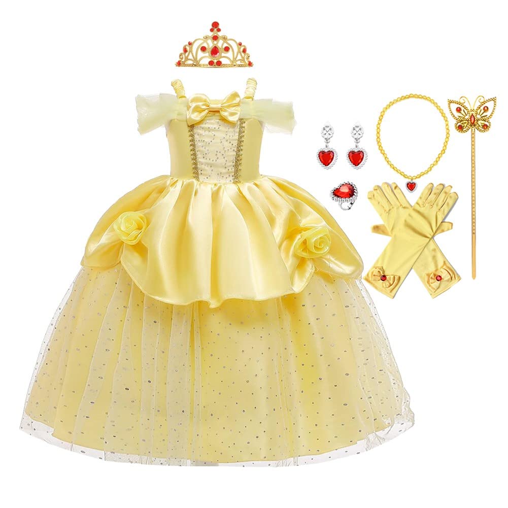 Belle Princess Dress for Girls - Beauty and The Beast Costume for Halloween, Christmas & Birthday Parties with Accessories | Elegant Gown for Dress Up, Role Play & Special Occasions