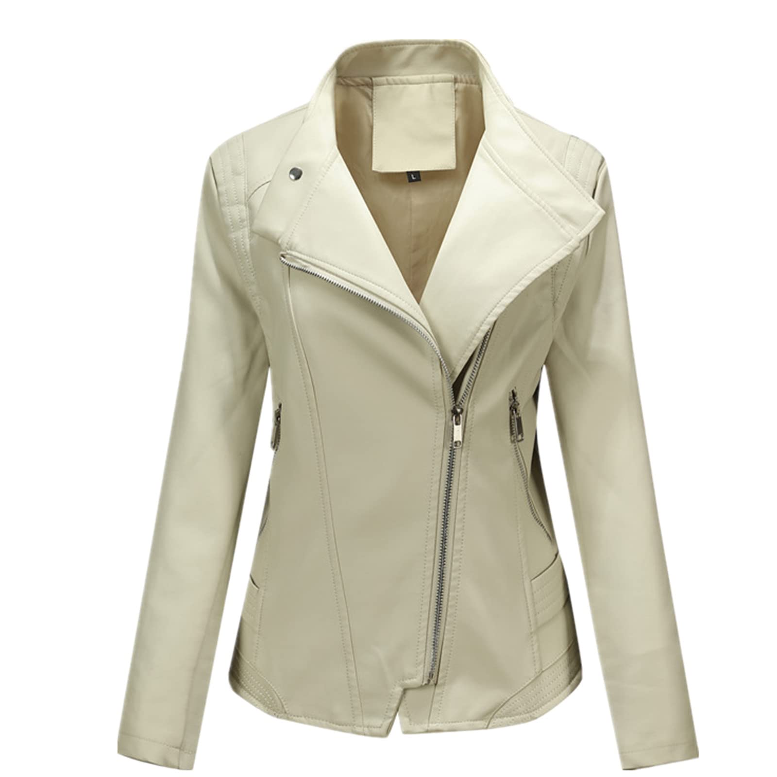 ANNA GARDEN Women's Slim Fit Stand Collar Leather Jacket - White XL | Spring & Autumn Outerwear | Perfect for Office, Dating & Casual Outfits