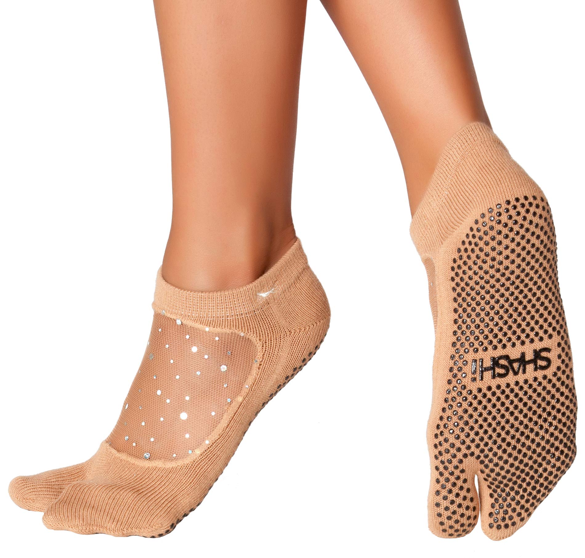SHASHI Classic Black Split Toe Grip Socks for Women - Non Slip Yoga Socks with Mesh Top Panel - Perfect for Pilates, Barre & Dance - Comfortable Tabi Socks for Workout & Home Use