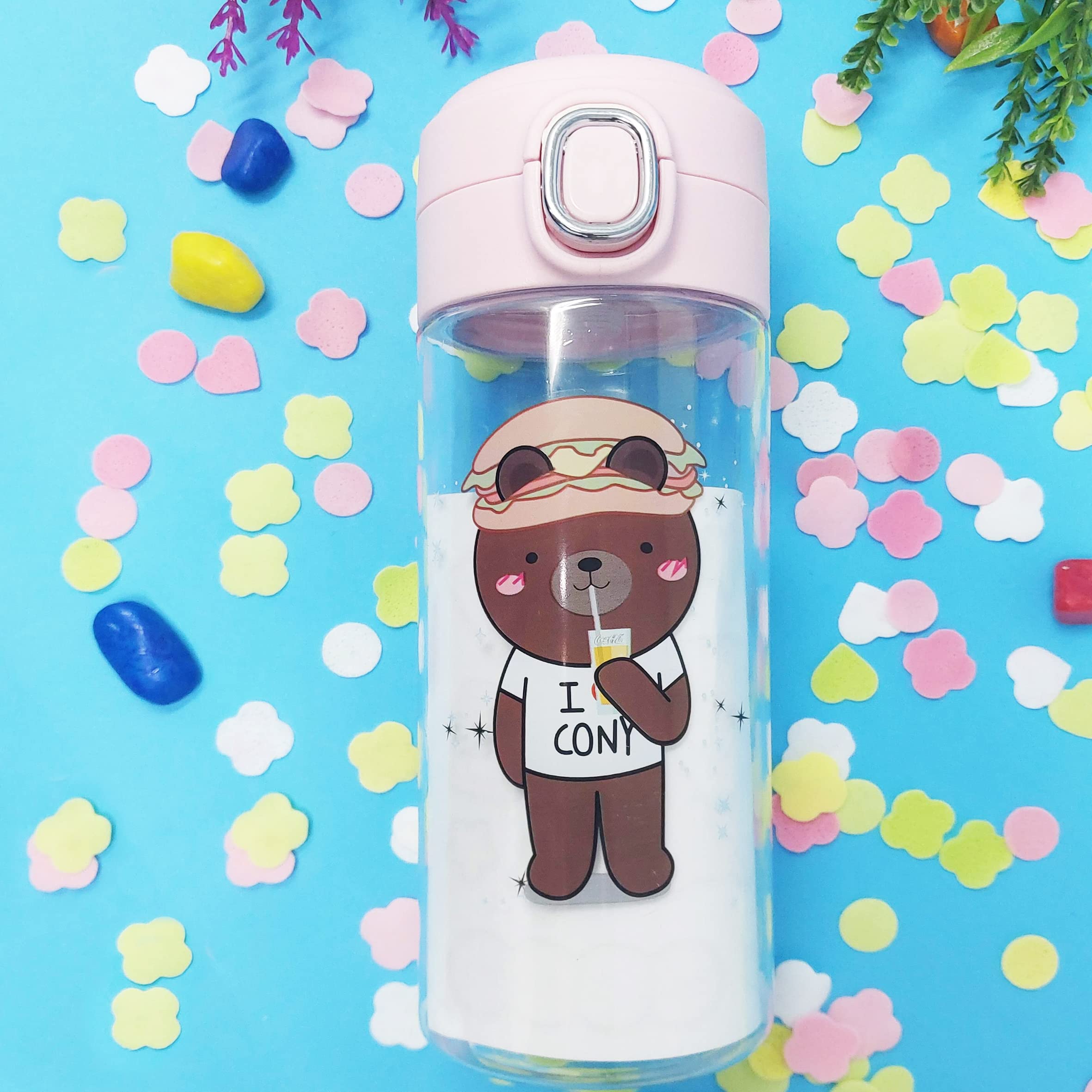 PARTEET BPA-Free Leakproof Plastic Cartoon Water Bottle with Straw for Kids - School, Outdoor, Sports & Travel - 16oz (Pack of 1)