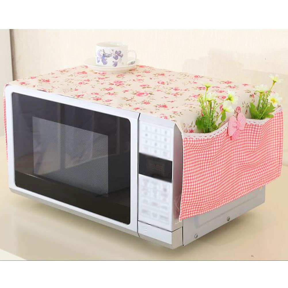 Country Style Microwave Oven Dust Cover - Pink Protective Cover for Kitchen Appliances | Perfect for Small Kitchens, Dorms & RVs