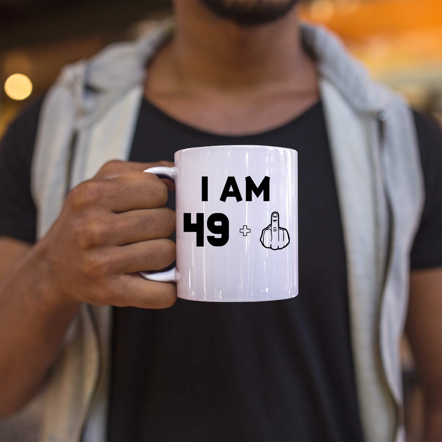 Veracco I'm 49+1 Middle Finger Ceramic Coffee Mug - Funny 50th Birthday Gift for Men & Women - Fifty and Fabulous Novelty Cup (White) - Perfect for Office Pranks, Retirement Parties & Milestone Celebrations