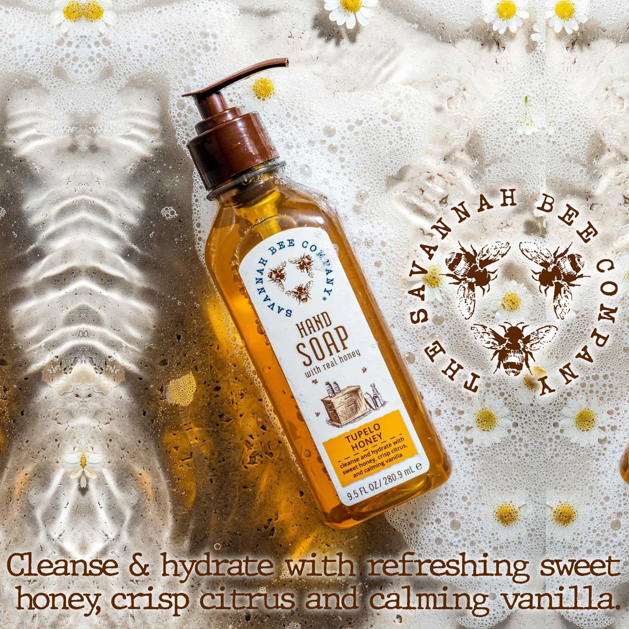 Savannah Bee Company Natural Liquid Hand Soap with Essential Oils - Moisturizing & Antibacterial for Dry Skin - Perfect for Home, Kitchen & Bathroom Use