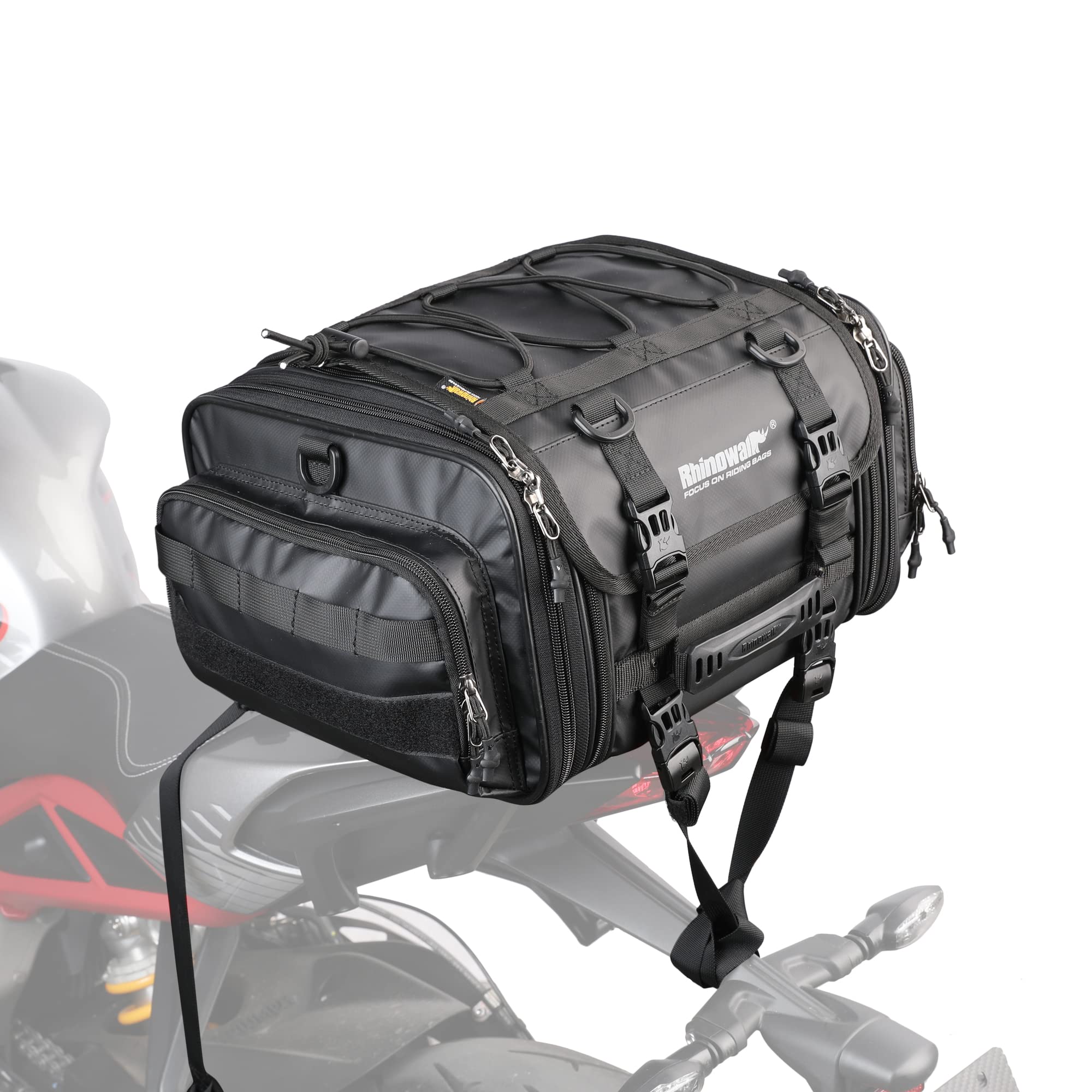 Rhinowalk 26L Expandable Waterproof Motorcycle Tail Bag with Rain Cover & Straps - Durable Travel Luggage for Motorbike Helmet Storage & Adventure Riding