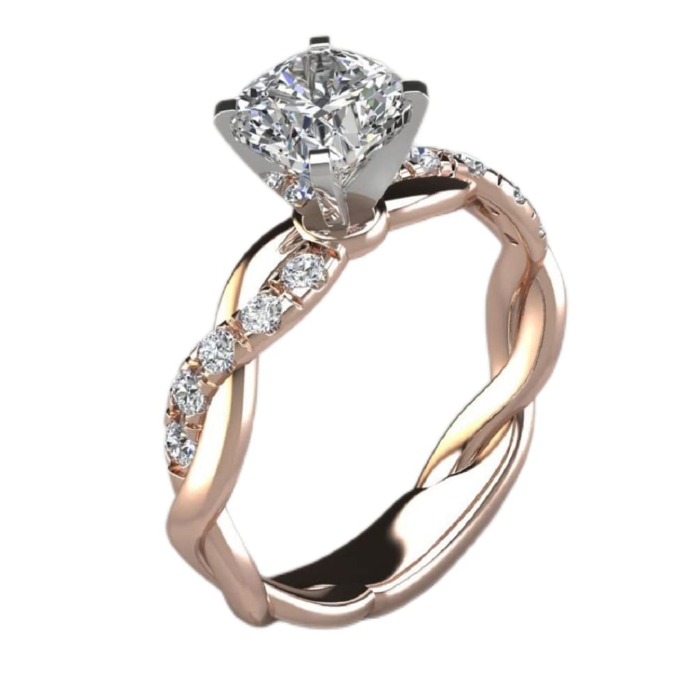 18K Rose Gold Two-Tone Princess Cut Cubic Zirconia Diamond Ring - Stackable Twisted Wedding Band & Engagement Ring for Women (Size 6) - Perfect for Proposals, Anniversaries & Bridal Jewelry Sets