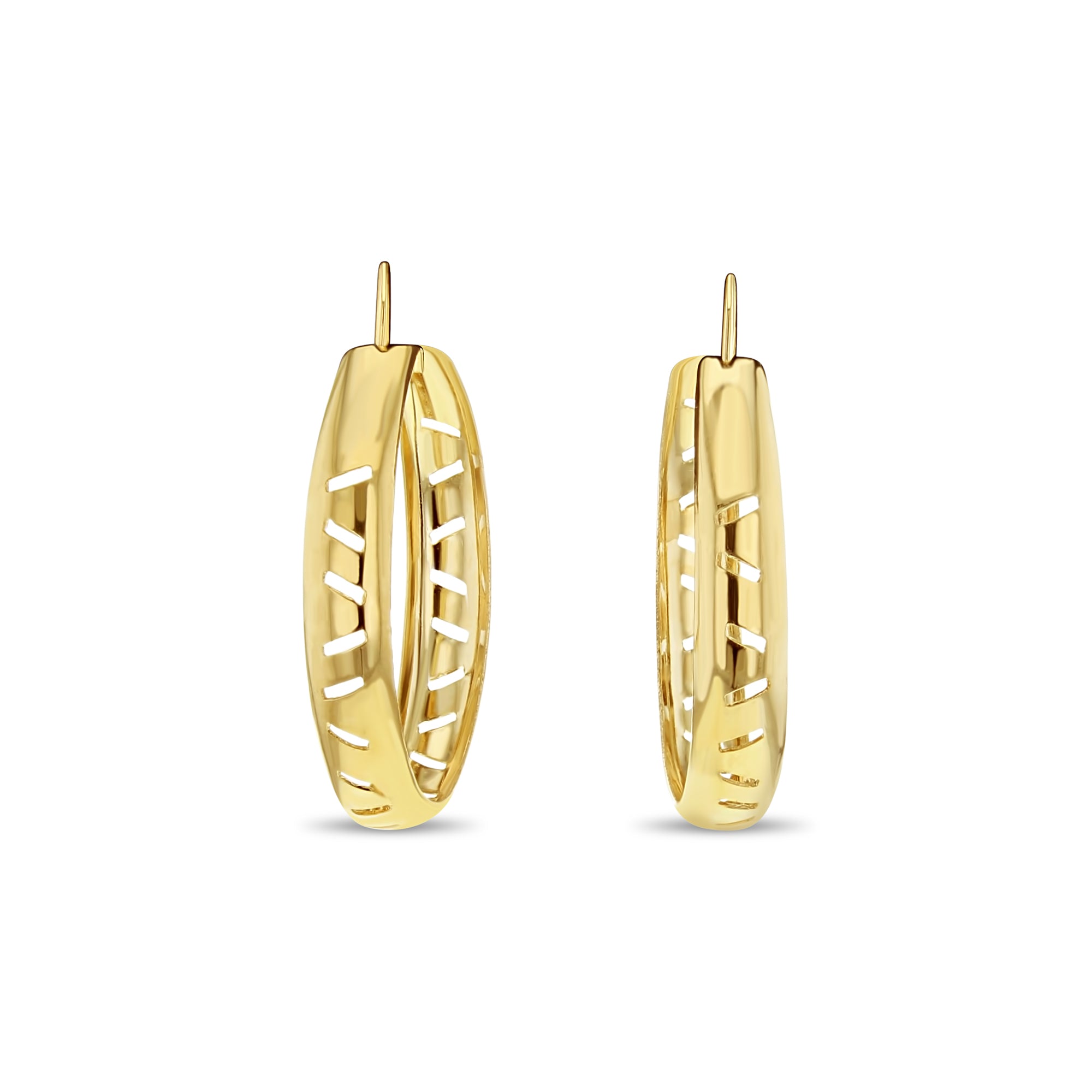 37MM Wide Curved Hoop Earrings with Diamond Cuts - 14K Yellow Gold - Perfect for Weddings, Parties & Everyday Elegance