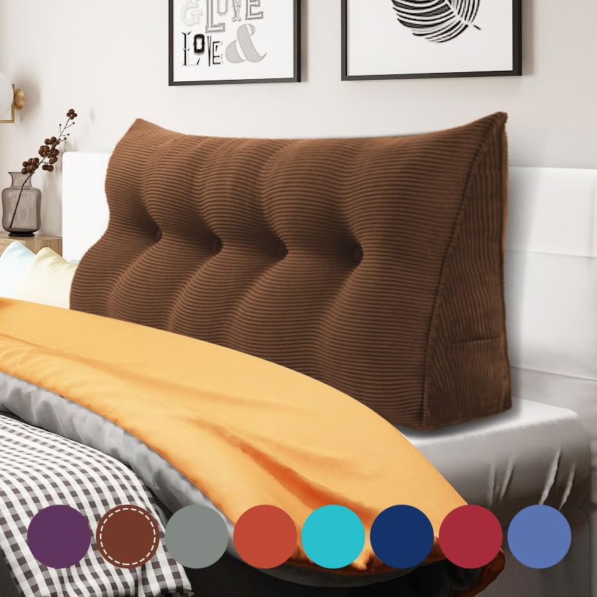 Triangular Headboard Pillow for Full Bed - Large Wedge Bolster Pillow with Removable Corduroy Cover (100% Cotton) - Perfect for Daybeds, Reading in Bed & Back Support