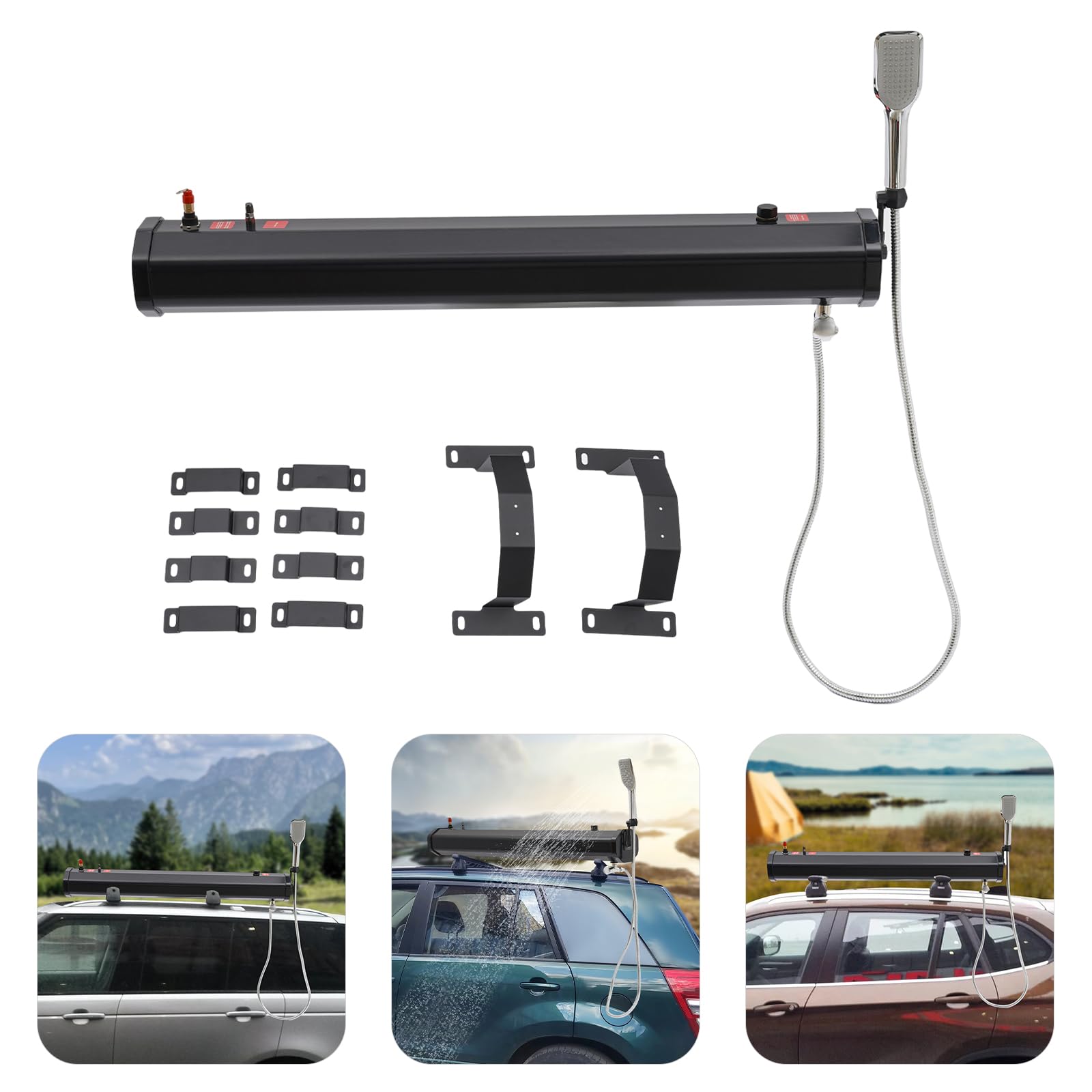 **Portable Pressurized Water Tank for Camping Shower - Handheld Showerhead with Storage Bag, Roof Rack Shower for Hiking, Car Washing, Pet Cleaning & Beach Vacations | Ideal for Outdoor Adventures, RV Trips & Emergency Use**