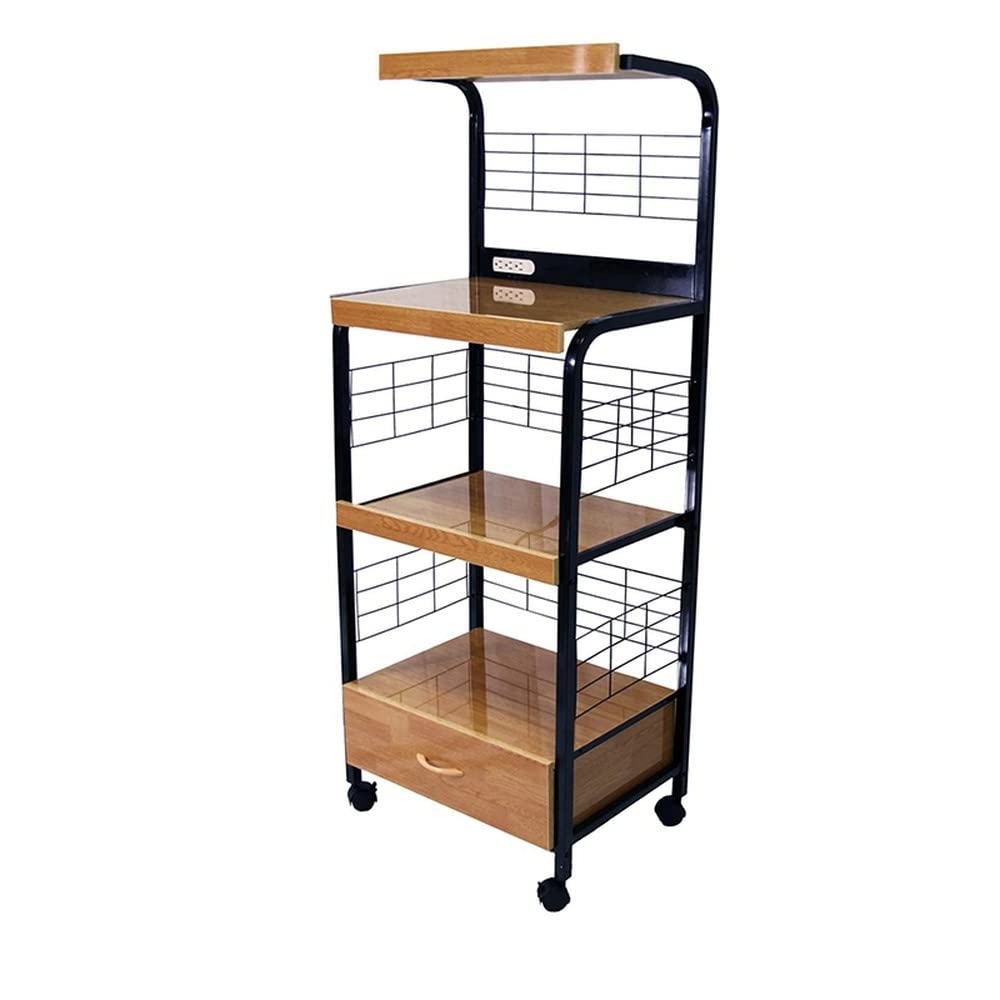 HomeRoots Black & Natural Metal Modern Microwave Kitchen Cart - Space-Saving Storage for Small Kitchens & Dorms