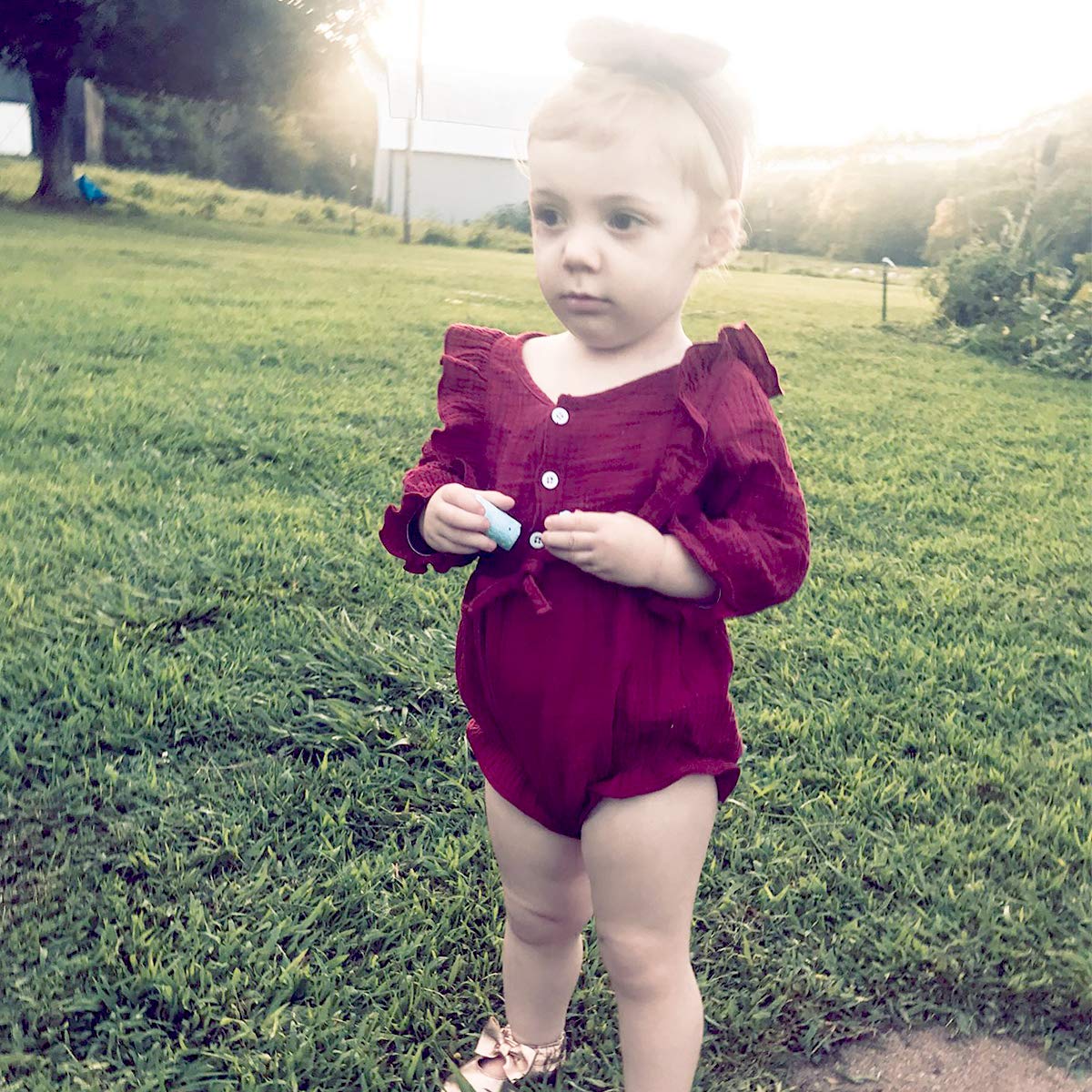 Renotemy Newborn Baby Girl Clothes - Soft Cotton Linen Romper with Ruffle Detail | Cute Infant Jumpsuit for Girls | Perfect for Playtime, Photo Shoots & Special Occasions