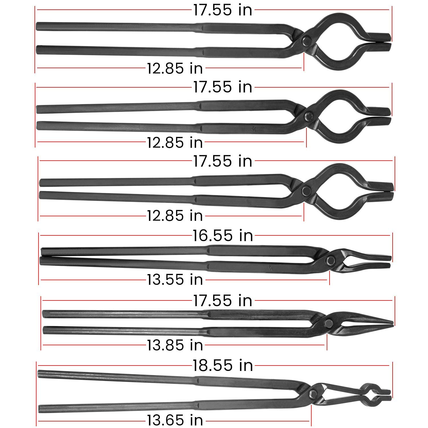 Professional Blacksmith Tongs Set for Knife Making & Bladesmithing - 6-Piece Forge Tool Kit with 1/4