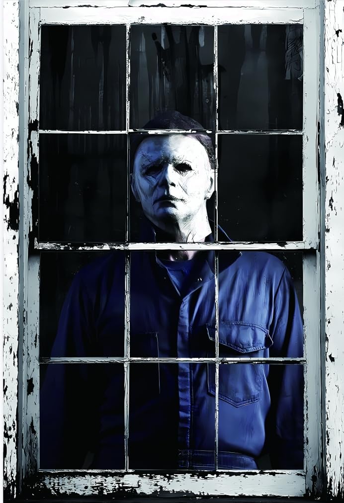 Michael Myers Halloween Polyester Curtain - 47'' x 32'' Spooky Window & Door Cover for Halloween Decorations, Scary Party Backdrop - Perfect for Haunted House, Horror Movie Nights & Halloween Party Decor