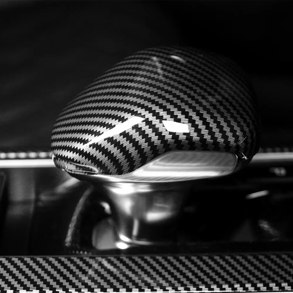 Gloss Black Carbon Fiber Shift Knob Cover for 2018-2023 Kia Stinger K8 - Upgrade Interior Accessory for Sporty Driving Experience