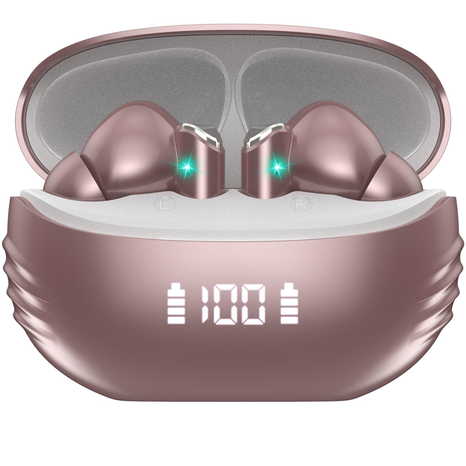 Premium Bluetooth 5.4 Earbuds with ENC Noise Cancelling & 48H Playback - IPX7 Waterproof Wireless Headphones for iOS/Android (Rose Gold) - Perfect for Gym & Commuting