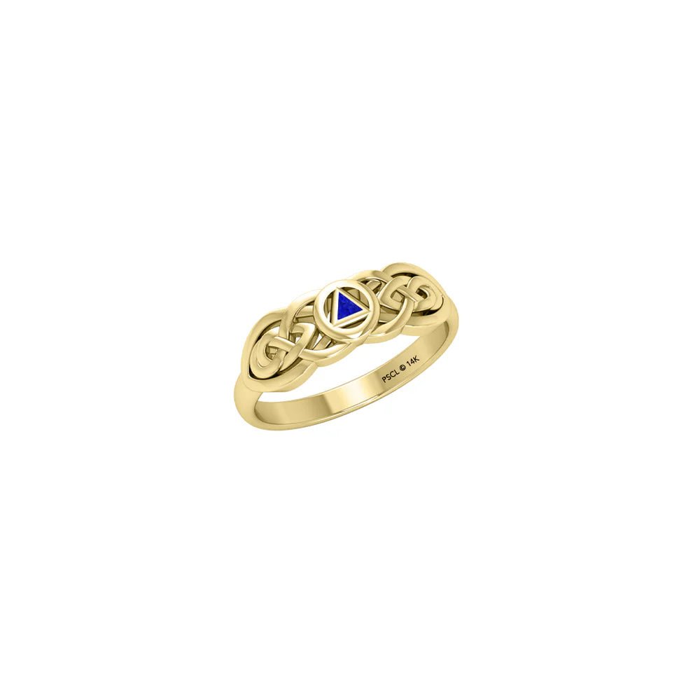 14K Yellow Gold Celtic Knot Inlaid Ring for Women - Elegant Irish Jewelry for Weddings, Anniversaries & Special Occasions