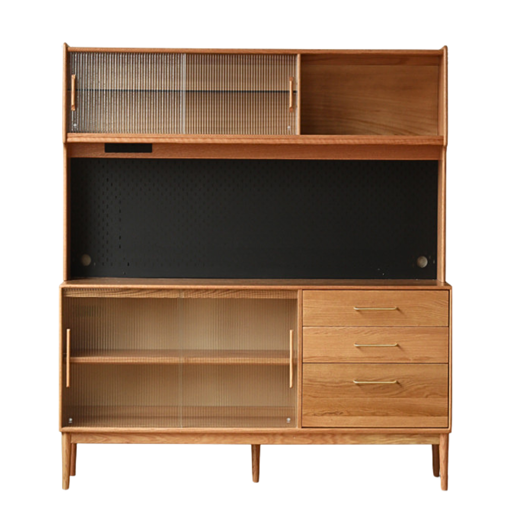 Solid Oak Wood Modern Multifunctional Sideboard - Buffet Cabinet for Dining Room, Living Room Storage & Entryway Organizer