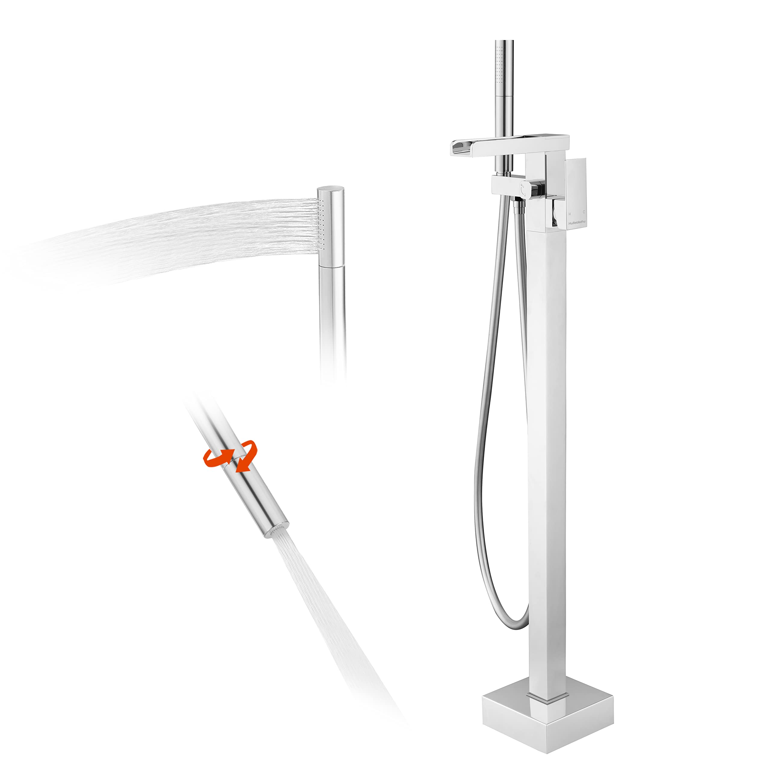 Chrome Freestanding Bathtub Faucet with Hand Shower & Waterfall Spout - Floor Mount Tub Filler Mixer Tap for Soaker Tubs | Perfect for Modern Bathroom, Spa Retreat & Luxury Home Renovation