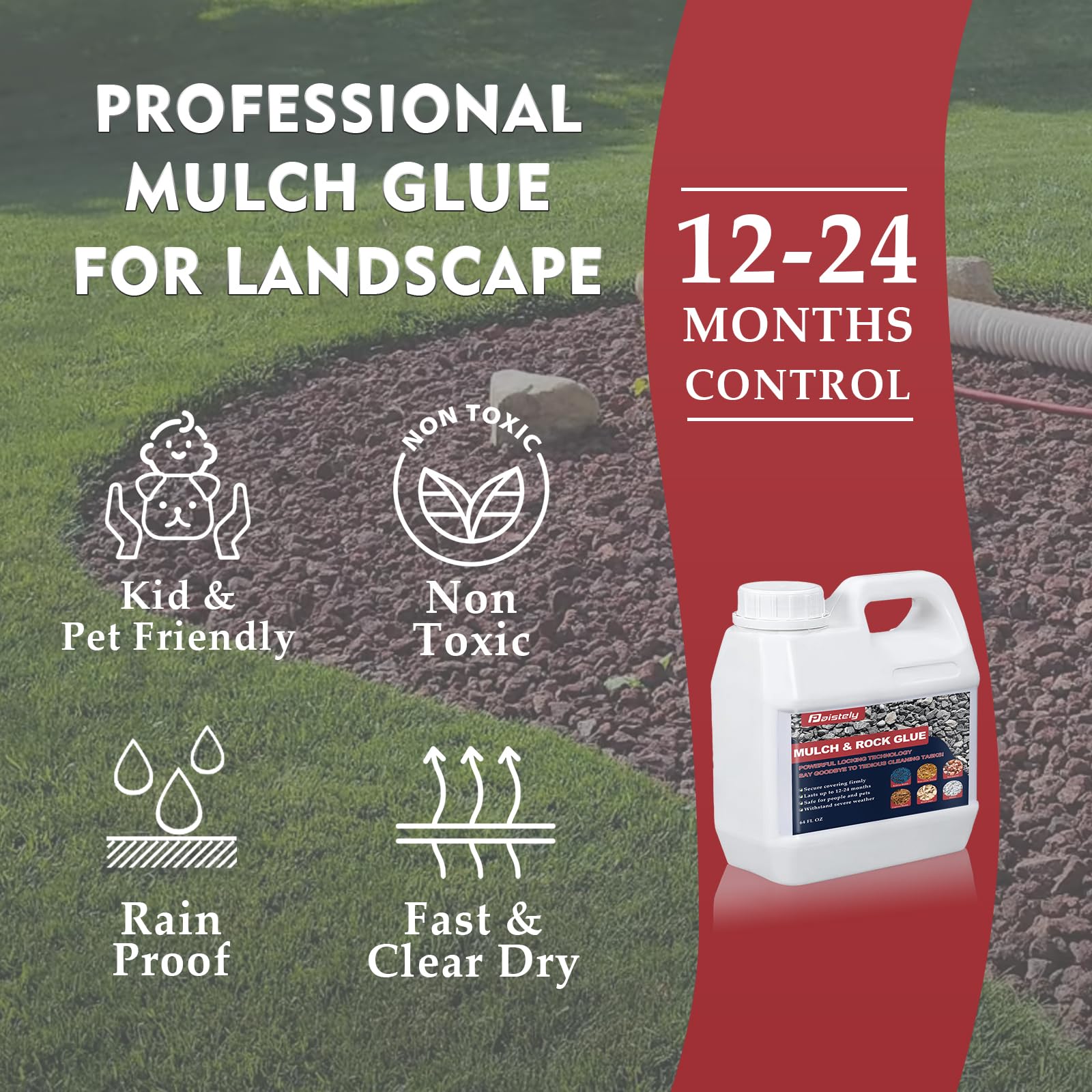 **64OZ Concentrated Mulch Glue - Strong Landscape Adhesive for Pea Gravel, Rocks & Mulch | Non-Toxic Gravel Binder & Rock Glue | Secures Coverings Firmly | Ideal for Driveways, Pathways & Garden Landscaping**