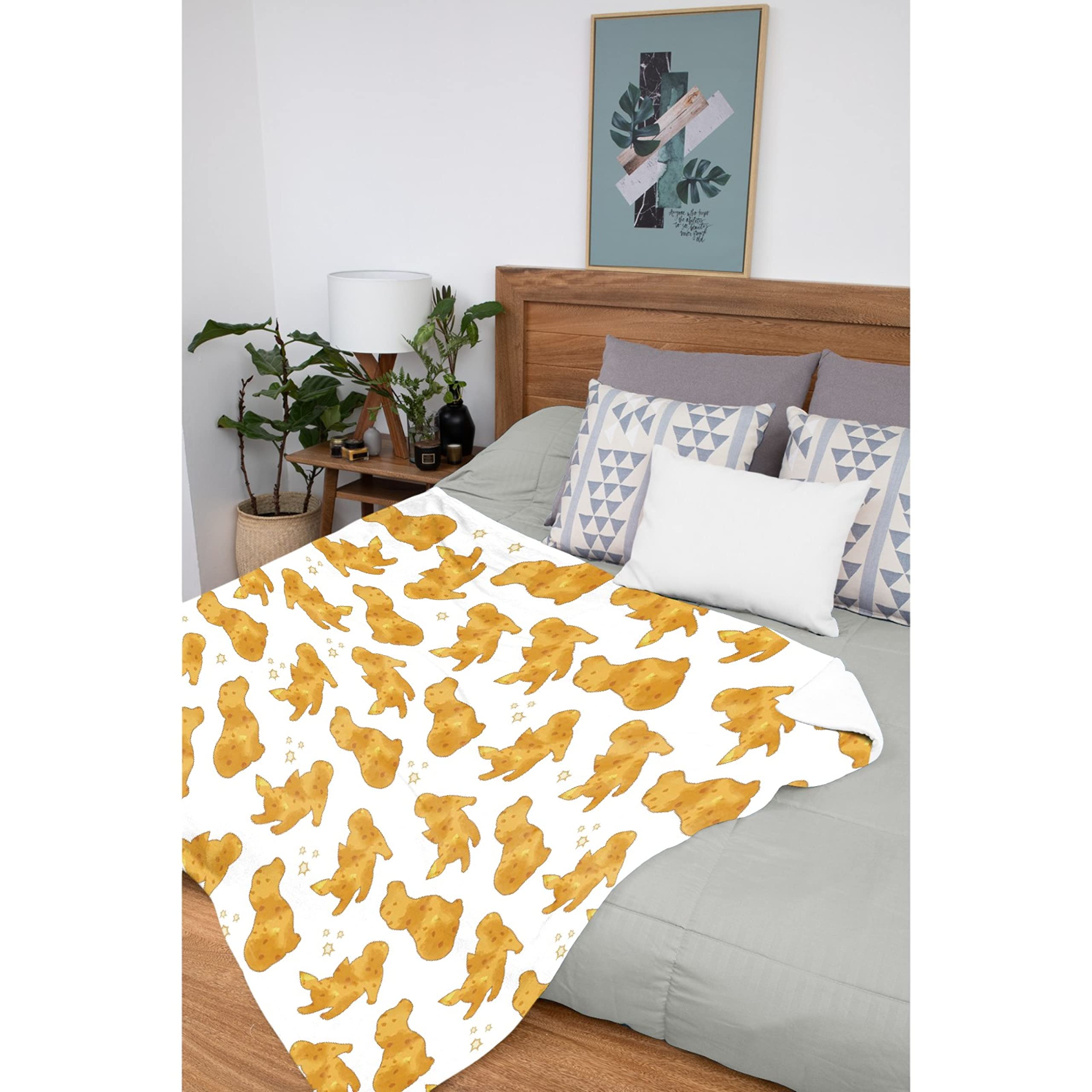 Dog Fried Chicken Nuggets White Throw Blanket - Soft Flannel Fleece for Couch, Bed & Gifts (120x90 in)