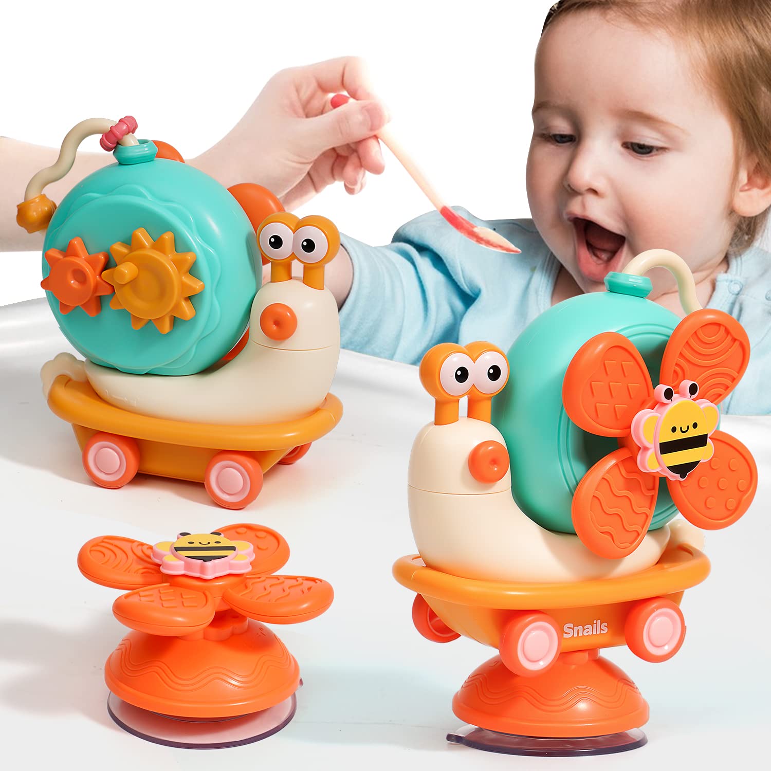 5-in-1 Montessori High Chair Toy with Suction Cups & Spinner - Fine Motor Skills Development Sensory Toys for Babies 6-18 Months & Toddlers 1-3 Years - Perfect for Travel, Mealtime & Playtime - Ideal Gift for Boys & Girls