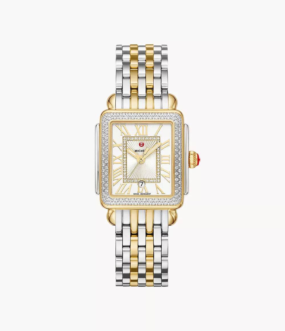 Deco Madison Mid Two Tone Diamond Watch for Women - Elegant Gold & Silver Stainless Steel Dress Watch - Perfect for Business, Party & Formal Occasions