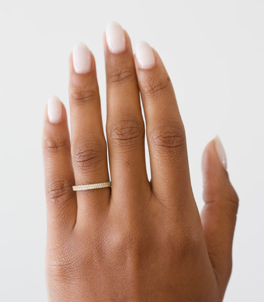 Pave Diamond Two Row Glitterati Eternity Wedding Band - 14K White Gold Stackable Ring for Women, Perfect for Bridal, Anniversary & Valentine's Day Gifts