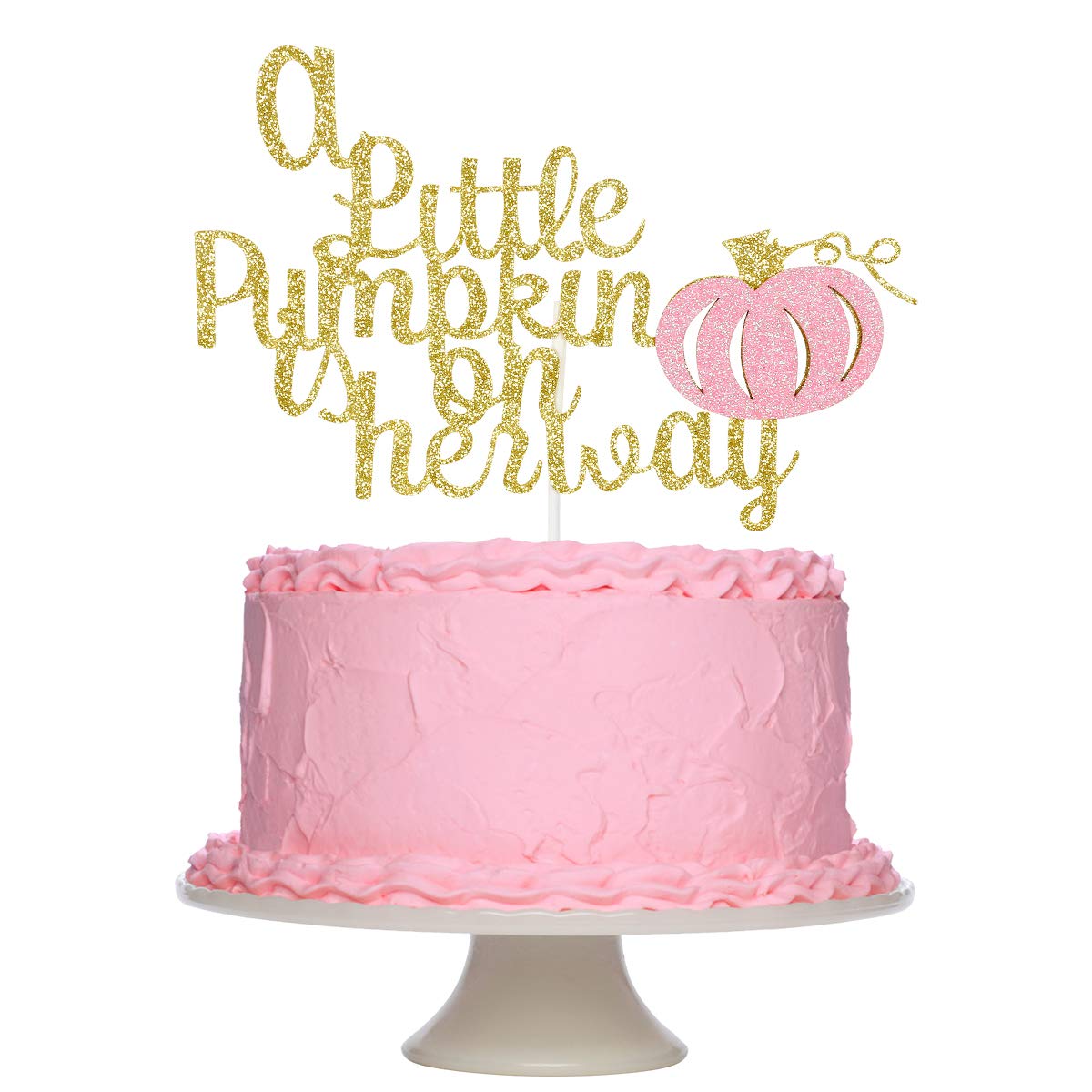 Pink Glitter Little Pumpkin Cake Topper - Fall Baby Shower Decor for Girls | Pumpkin Theme Party Cake Decoration | Perfect for Autumn Baby Showers & Gender Reveals