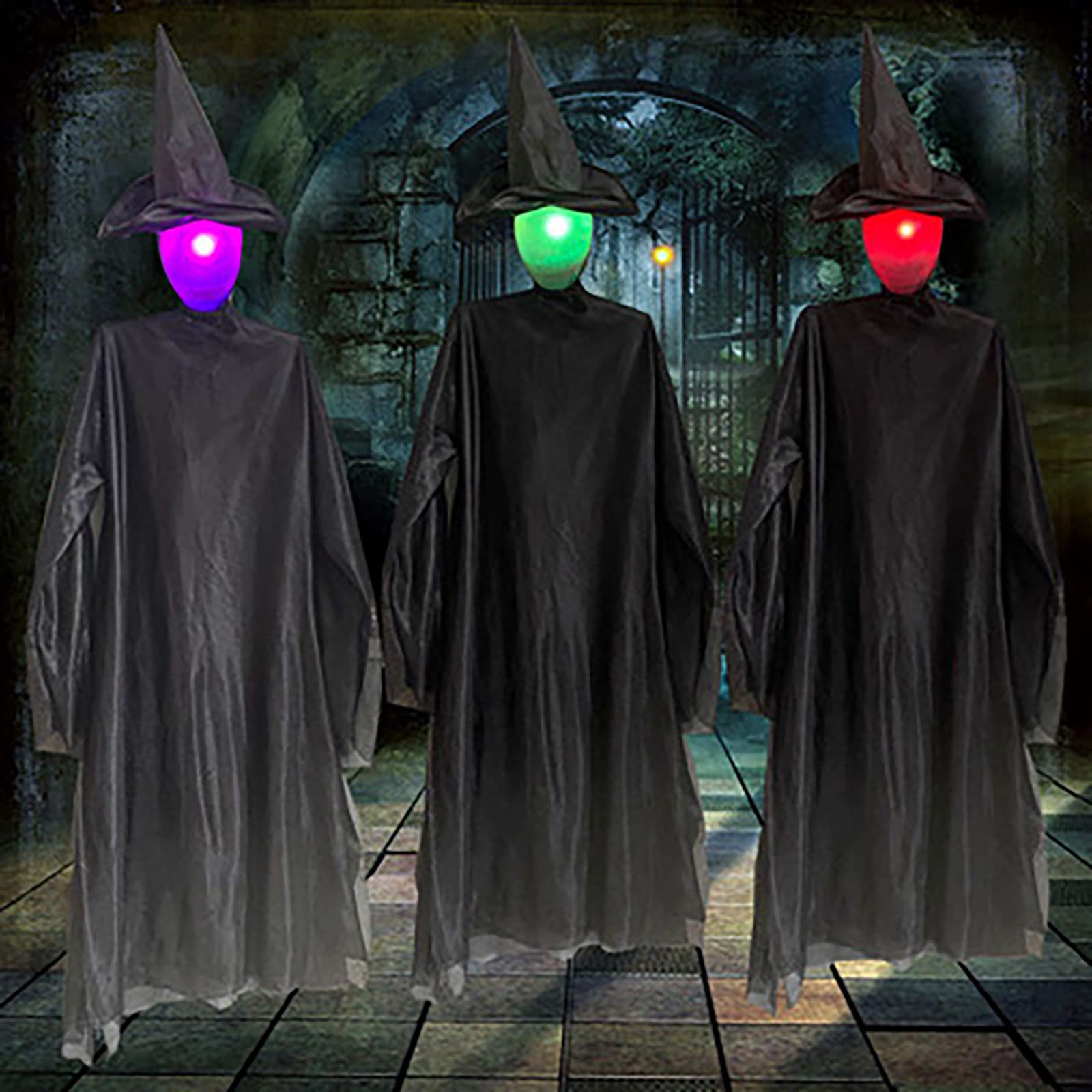 Glow-in-the-Dark Halloween Witch Decorations - Light Up Outdoor Witches with Stakes for Yard Haunt - Spooky Glowing Head & Hand-Holding Halloween Props - Perfect for Front Yard, Porch & Halloween Party Decorations
