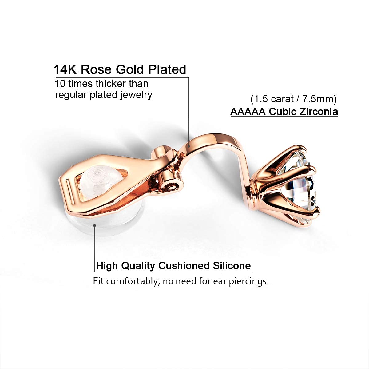 14K Gold Clip-On Hoop Earrings for Women - Hypoallergenic Non-Pierced Croissant Earrings - Perfect for Sensitive Ears, Everyday Wear & Special Occasions