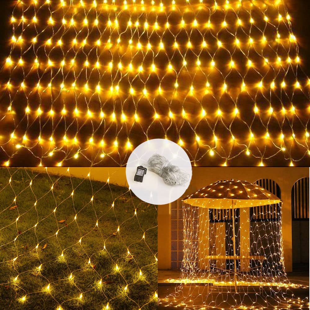 BONSEM 200LED Net Mesh Lights - 6.6ft x 9.8ft Outdoor Christmas String Lights with 8 Lighting Modes & Remote Control - Waterproof Fairy Lights for Holiday Decorations, Garden, Patio, Wedding, Party, Bedroom (Warm White) - Perfect for Christmas Trees, House Facade, Backyard and Valentine's Day Decorations