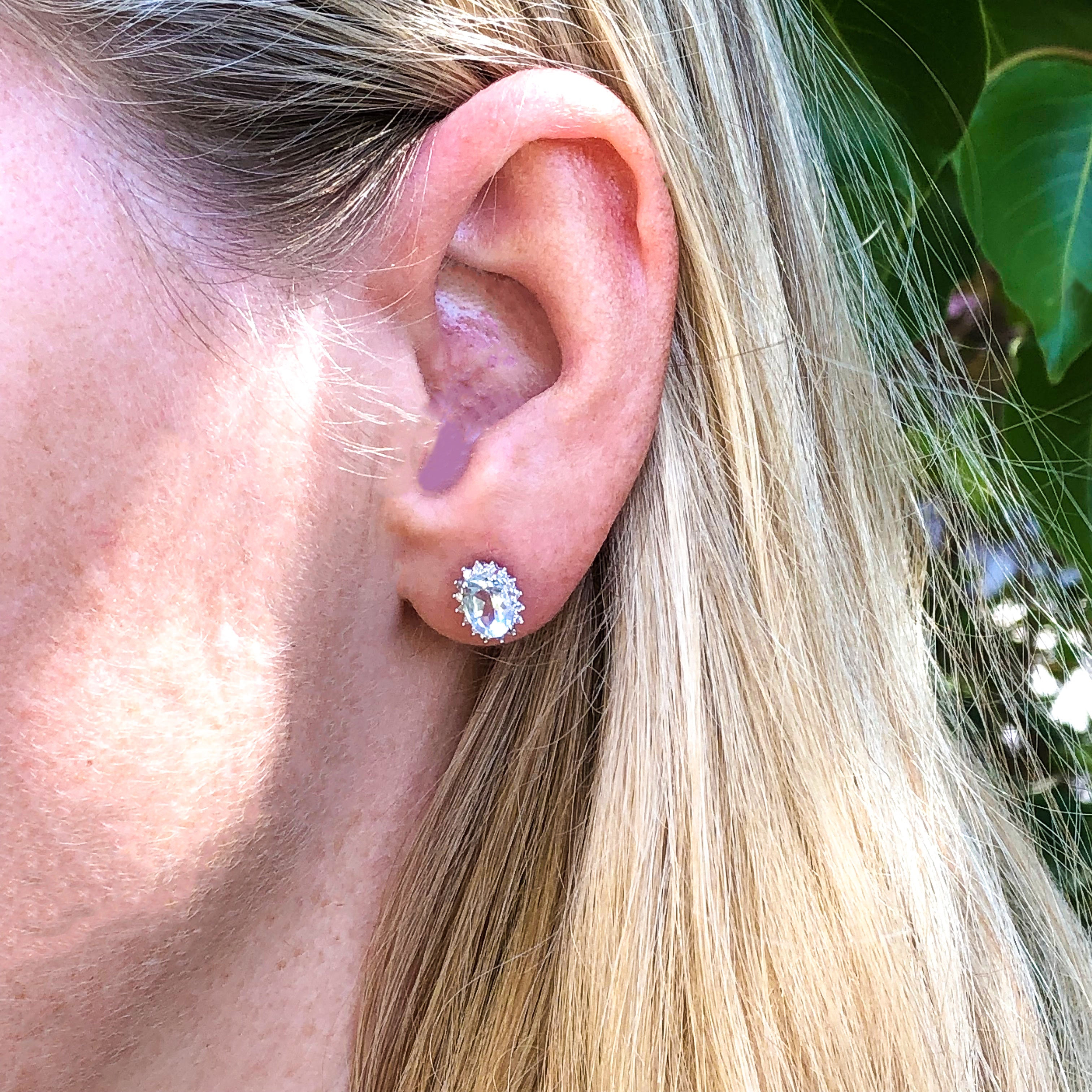 9ct White Gold Aquamarine and Diamond Cluster Stud Earrings - Elegant Jewelry for Women, Perfect for Weddings, Parties & Special Occasions