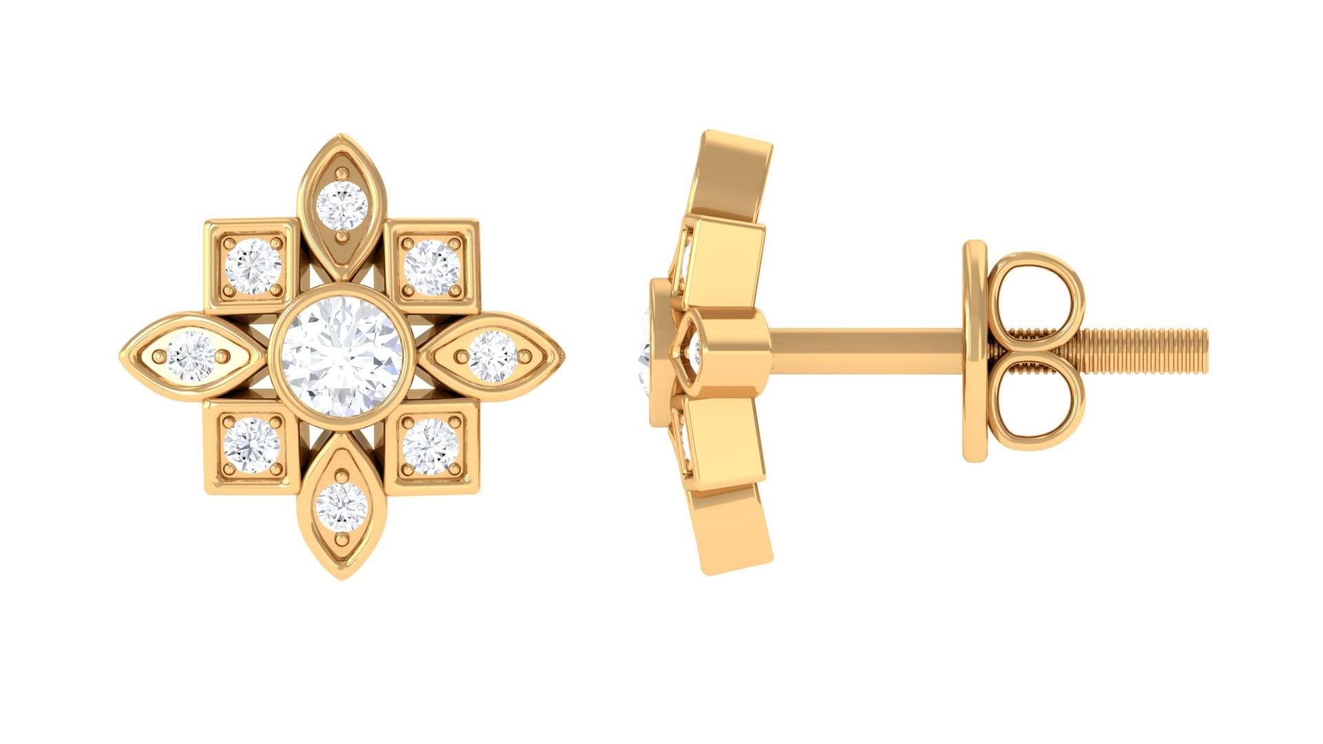 14K Solid Gold Moissanite Floral Stud Earrings - Elegant Statement Jewelry for Women, Perfect for Weddings, Parties & Everyday Wear