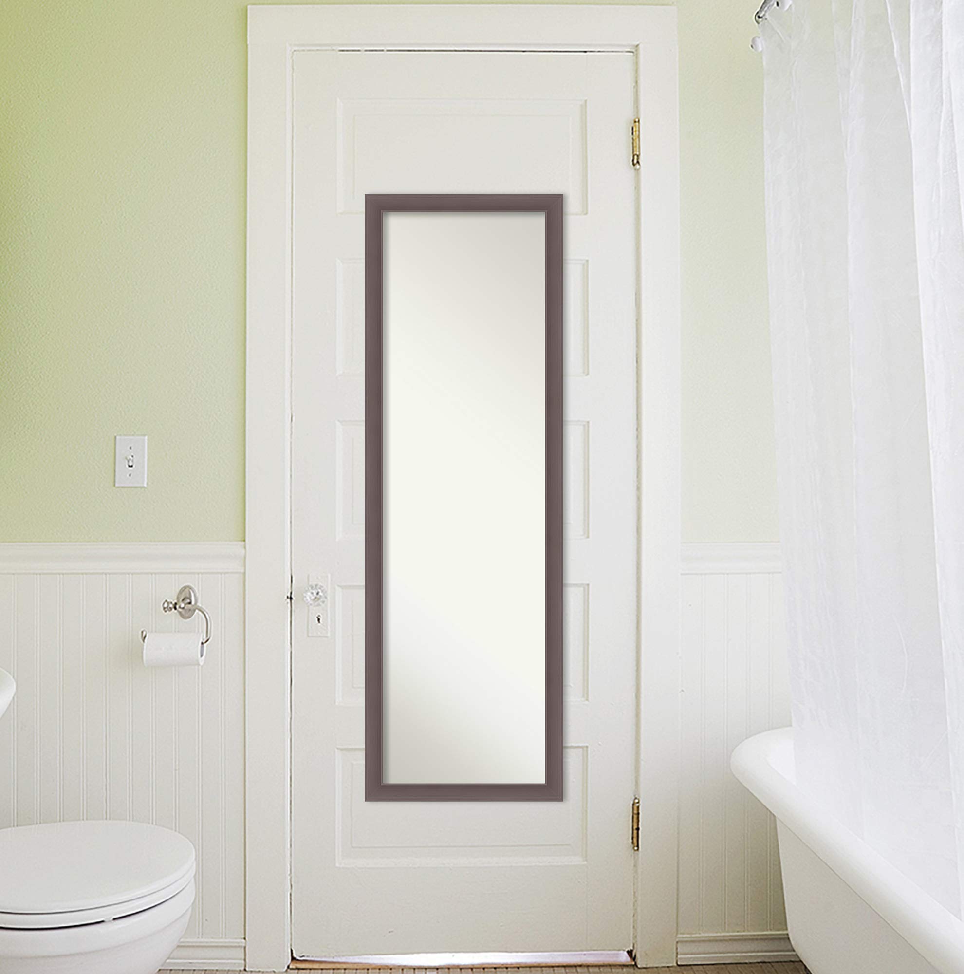 Amanti Art Silver Full Length Mirror for Door - 51x17 Urban Pewter Tall Wall Mirror with Hidden Brackets | Modern Bedroom Decor & Closet Organizer | Perfect for Dressing Rooms, Hallways & Small Spaces (Made in USA)