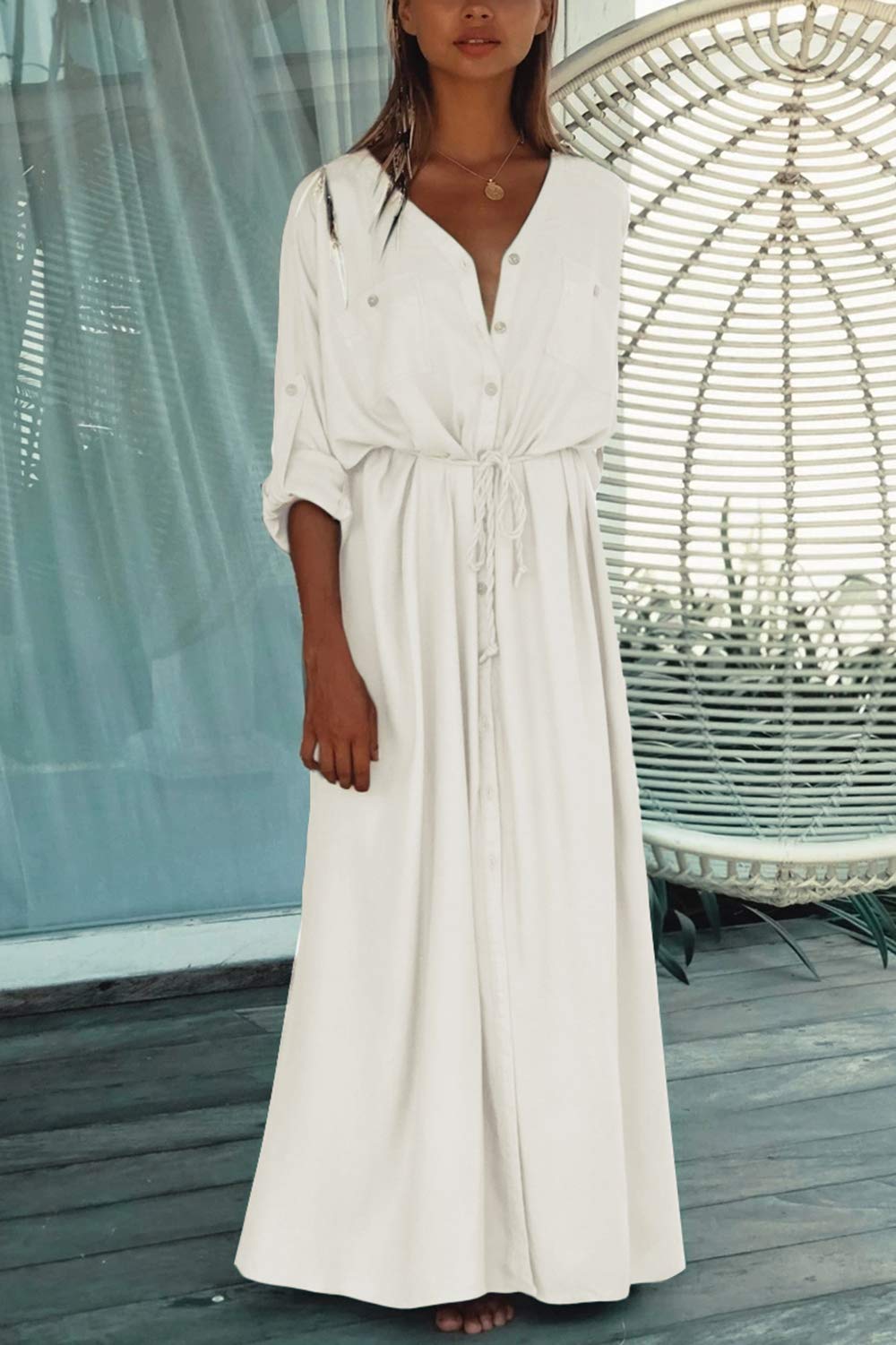 Bohemian Long Kaftan Kimono Maxi Dress for Women - Elegant Beach Cover Up, Nightgown & Summer Evening Wear | Perfect for Vacations, Pool Parties and Relaxing at Home