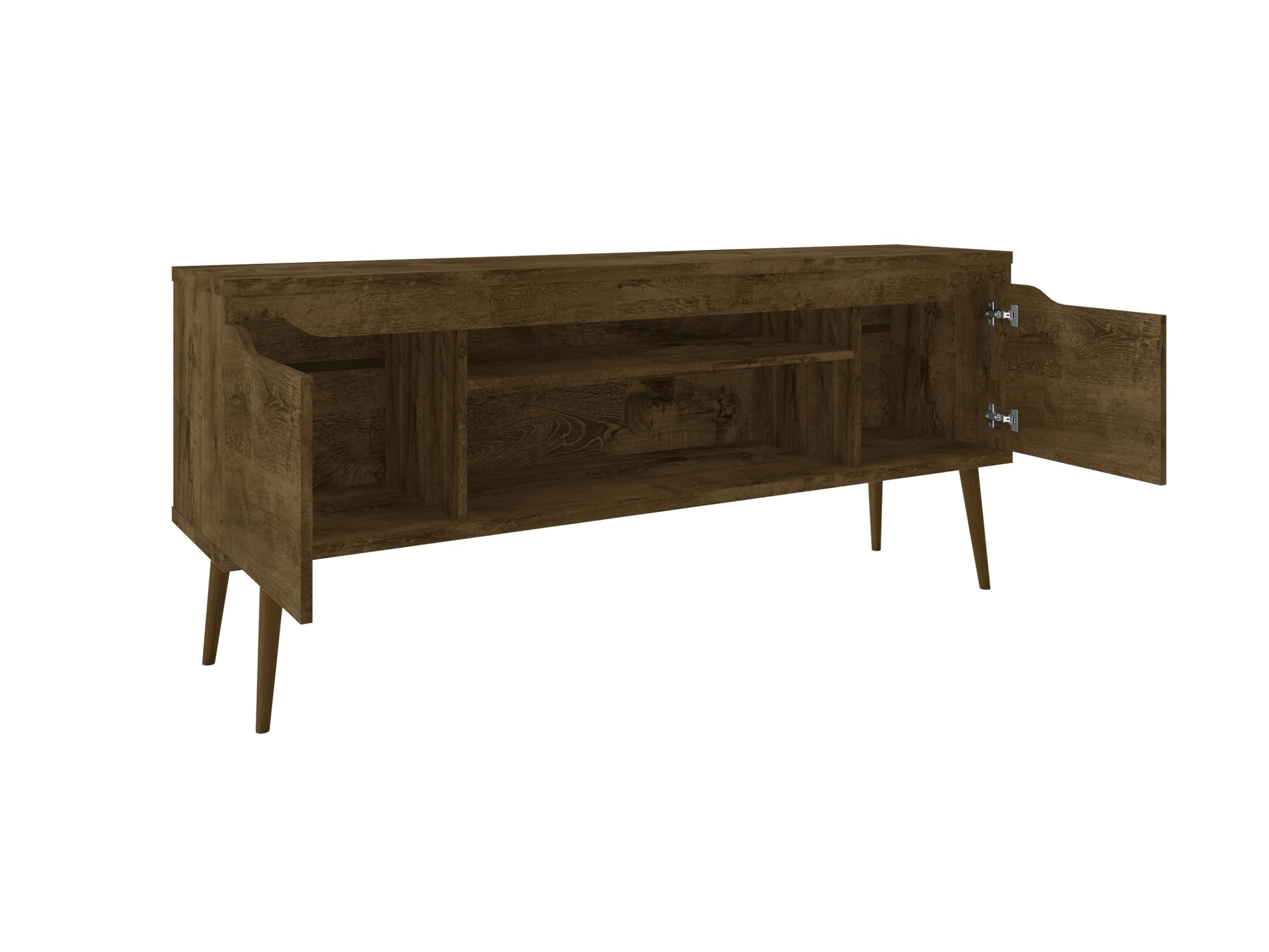 Mid Century Modern TV Stand for 60 Inch TVs - Bradley Rustic Brown Entertainment Center with Storage Shelves & Soft Close Doors - Perfect for Living Room & Home Theater Setup