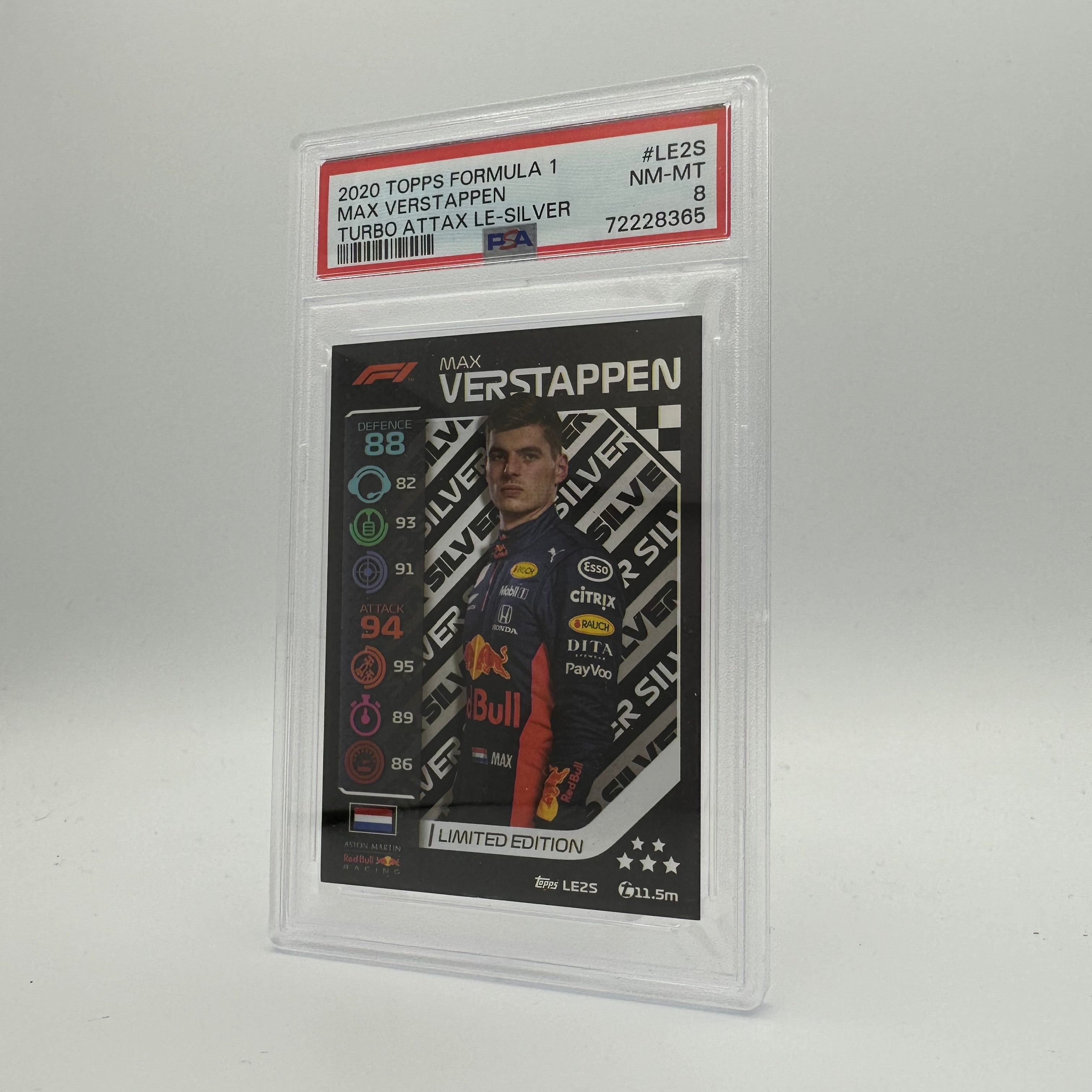 PSA 8 Graded Max Verstappen #LE2S Limited Edition Silver F1 Racing Card - Perfect for Collectors, Sports Memorabilia & Investment