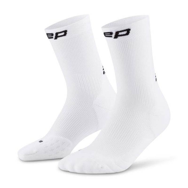 CEP Men's Running Socks - Mid Cut 5.0 Performance Compression Socks for Athletes (White) - Ideal for Marathon, Training & Recovery